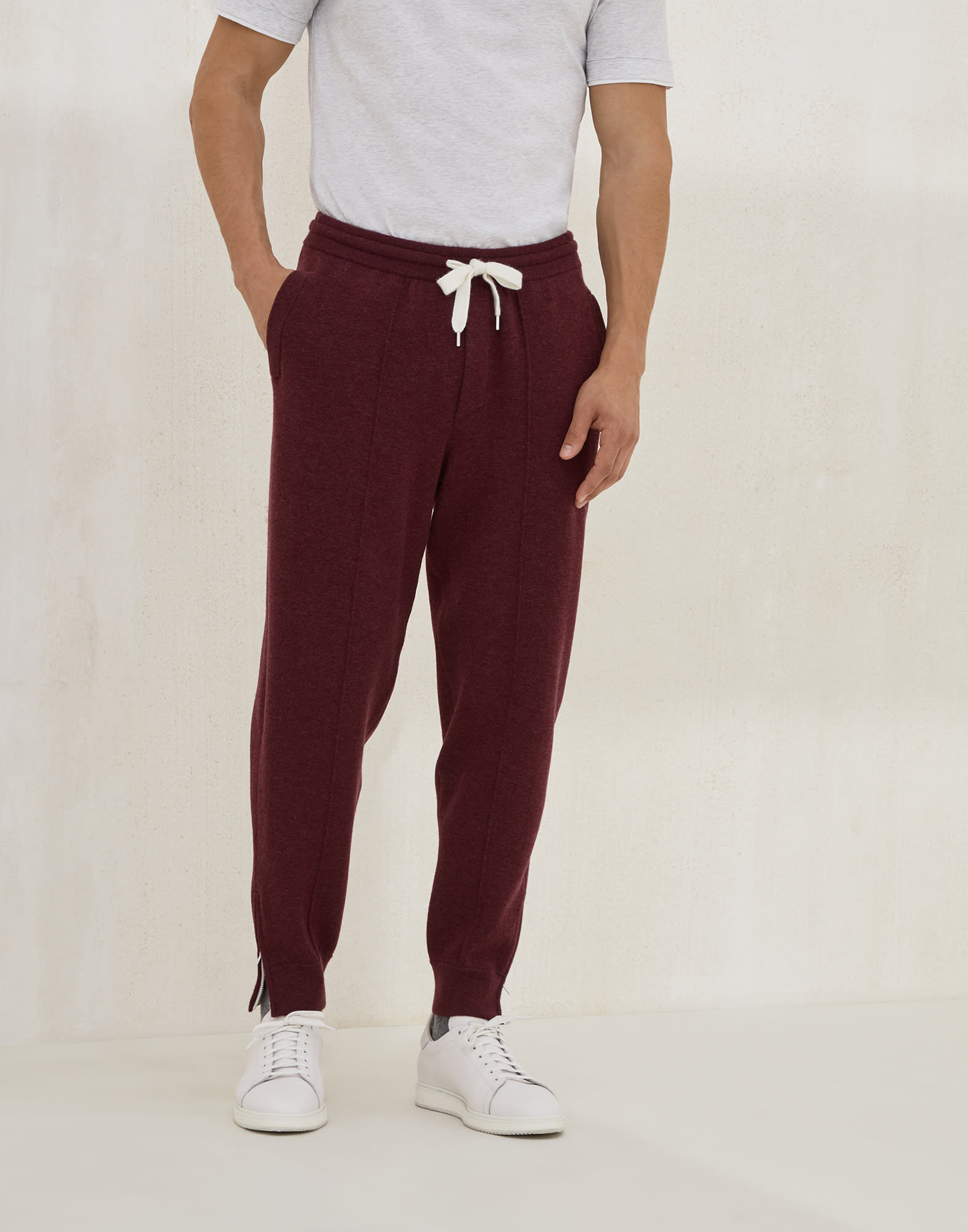 Cashmere double knit trousers with crête detail and elasticated zipper cuffs