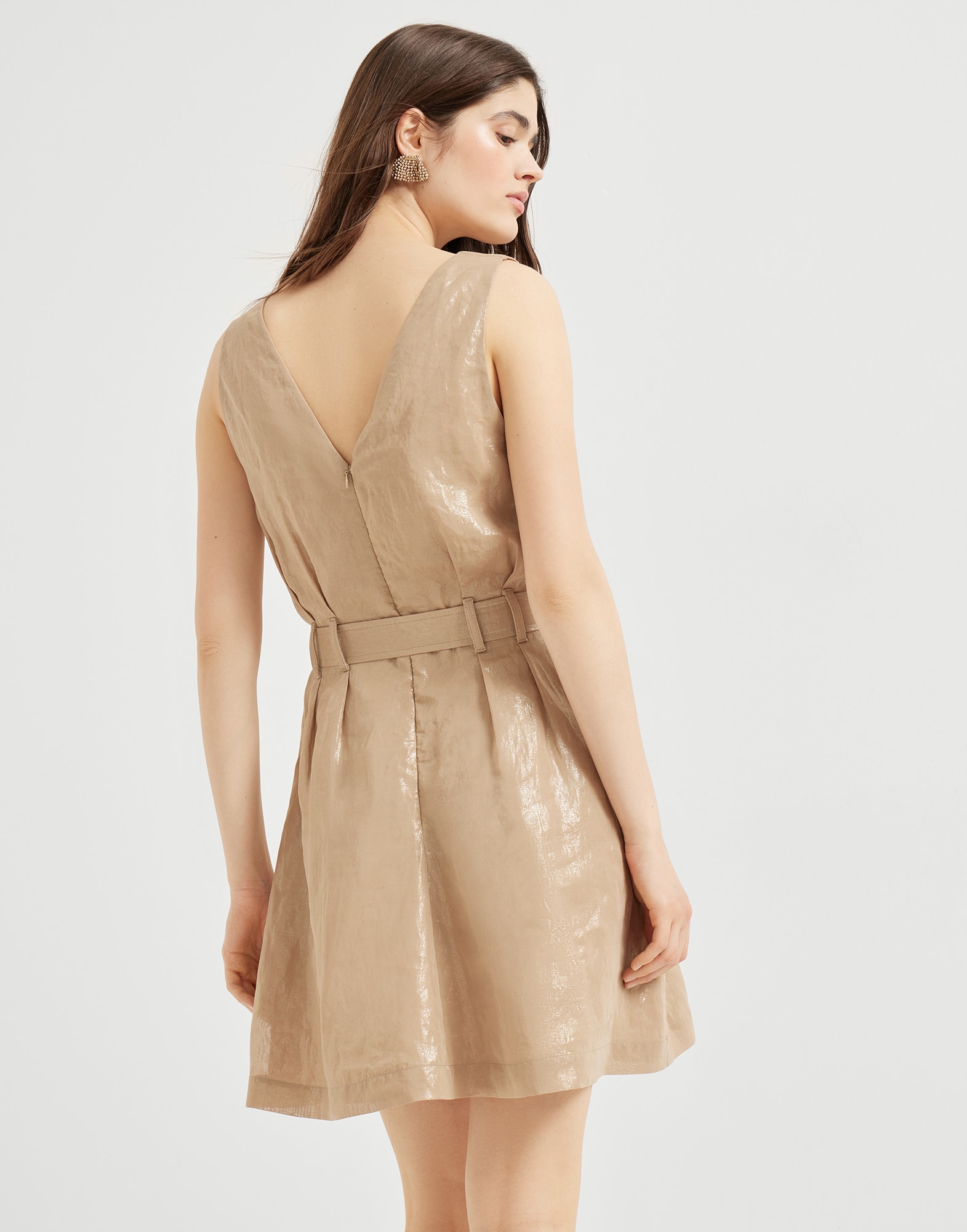 Lamé cotton gauze mini dress with belt