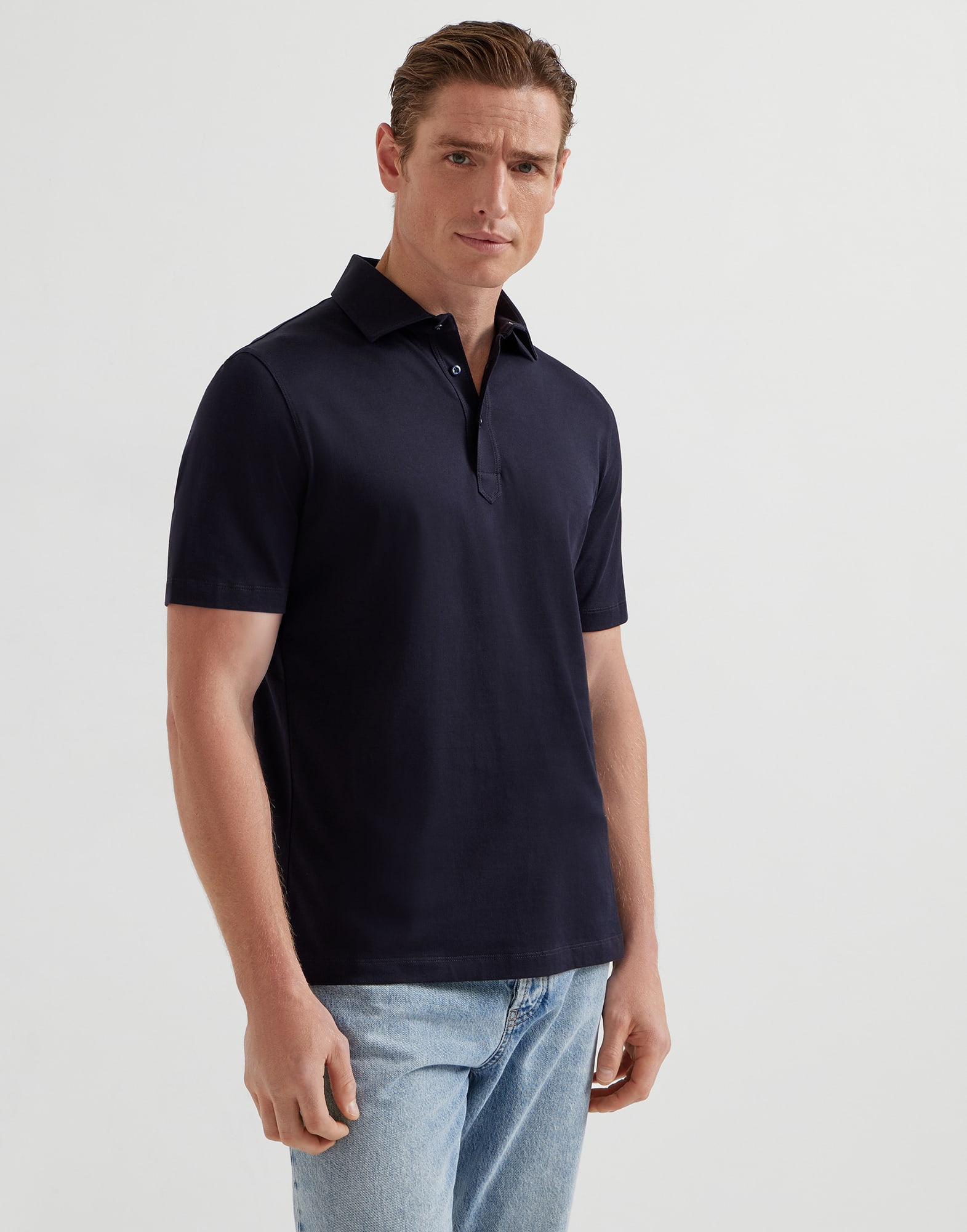 Cotton jersey polo with shirt-style collar