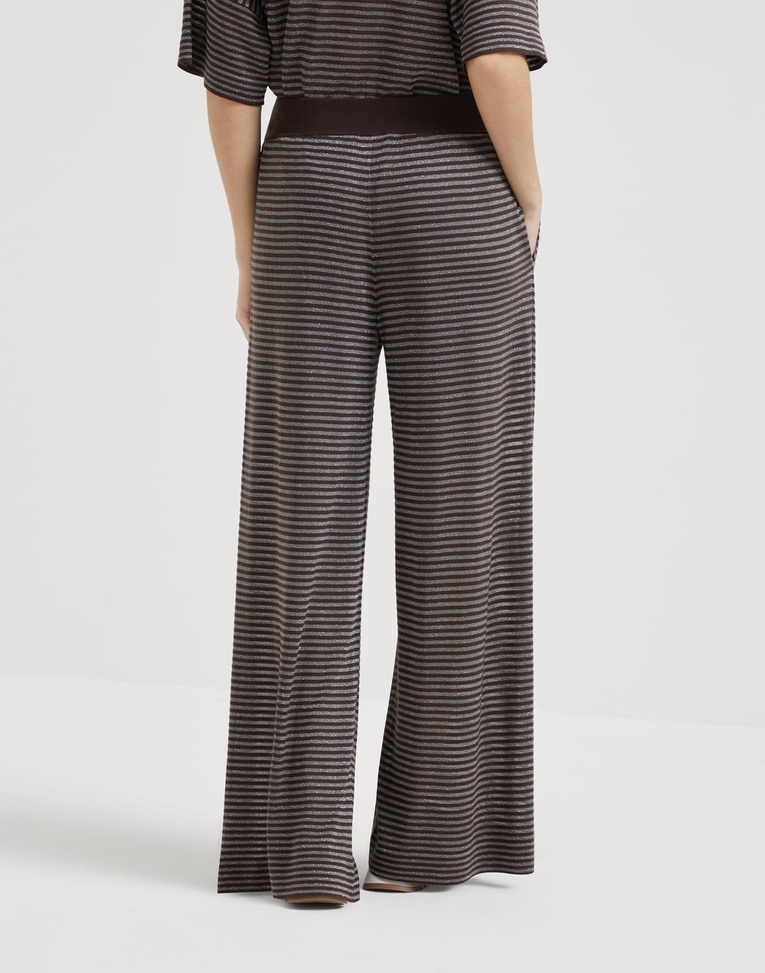 Sparkling stripes lightweight knit trousers in virgin wool and cashmere