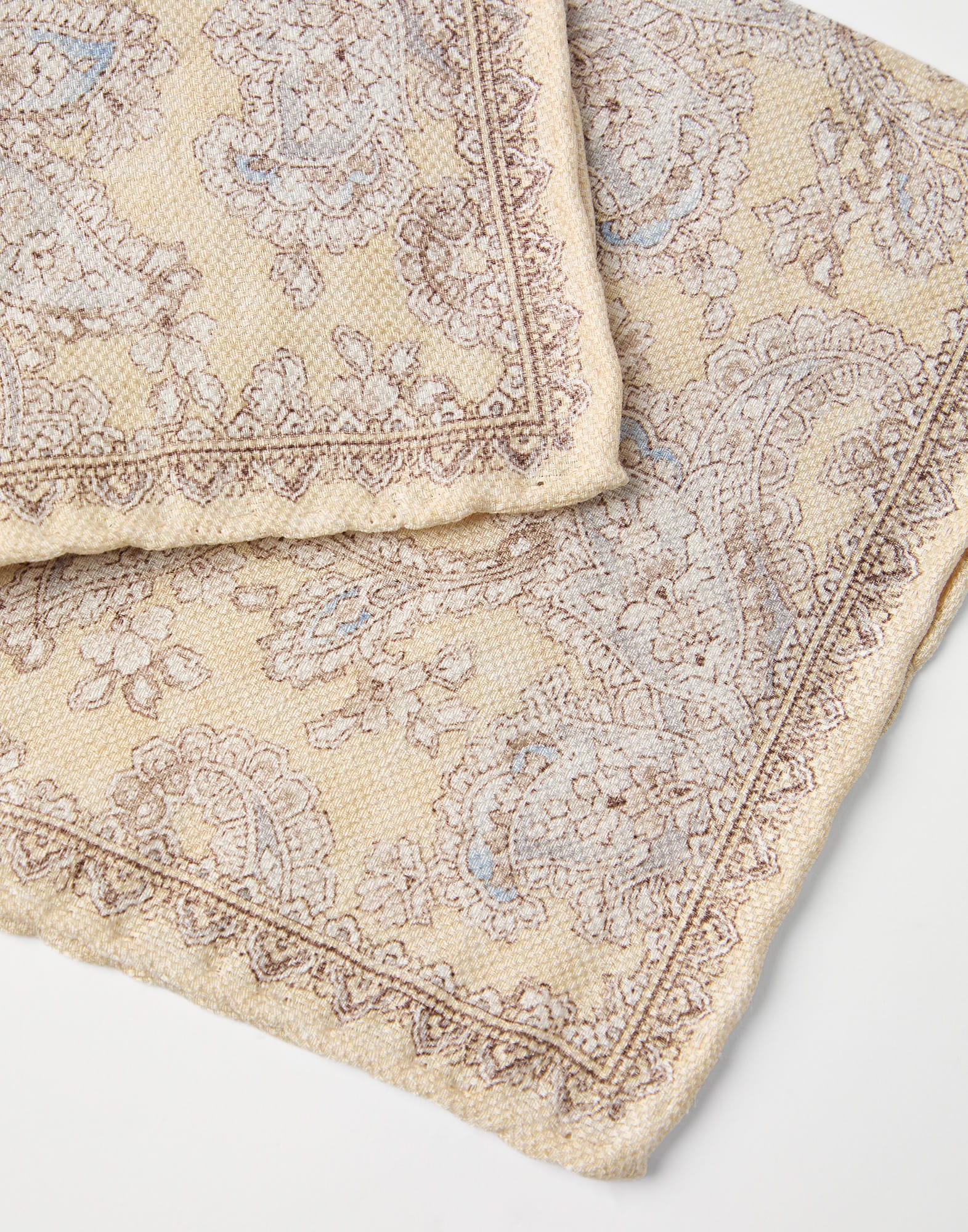 Double face linen and silk pocket square with paisley design