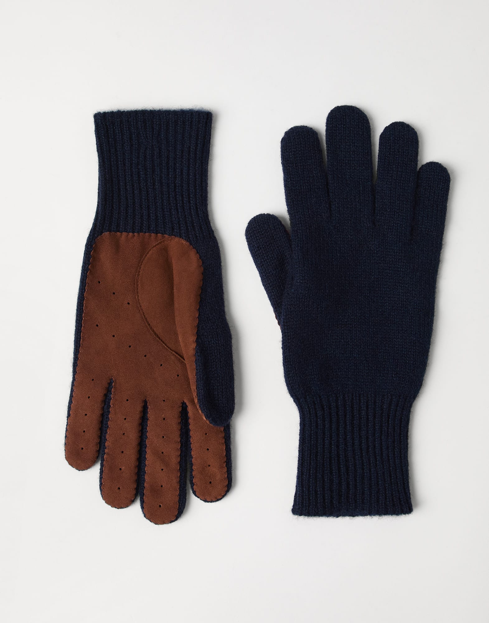 Cashmere knit gloves with suede palm