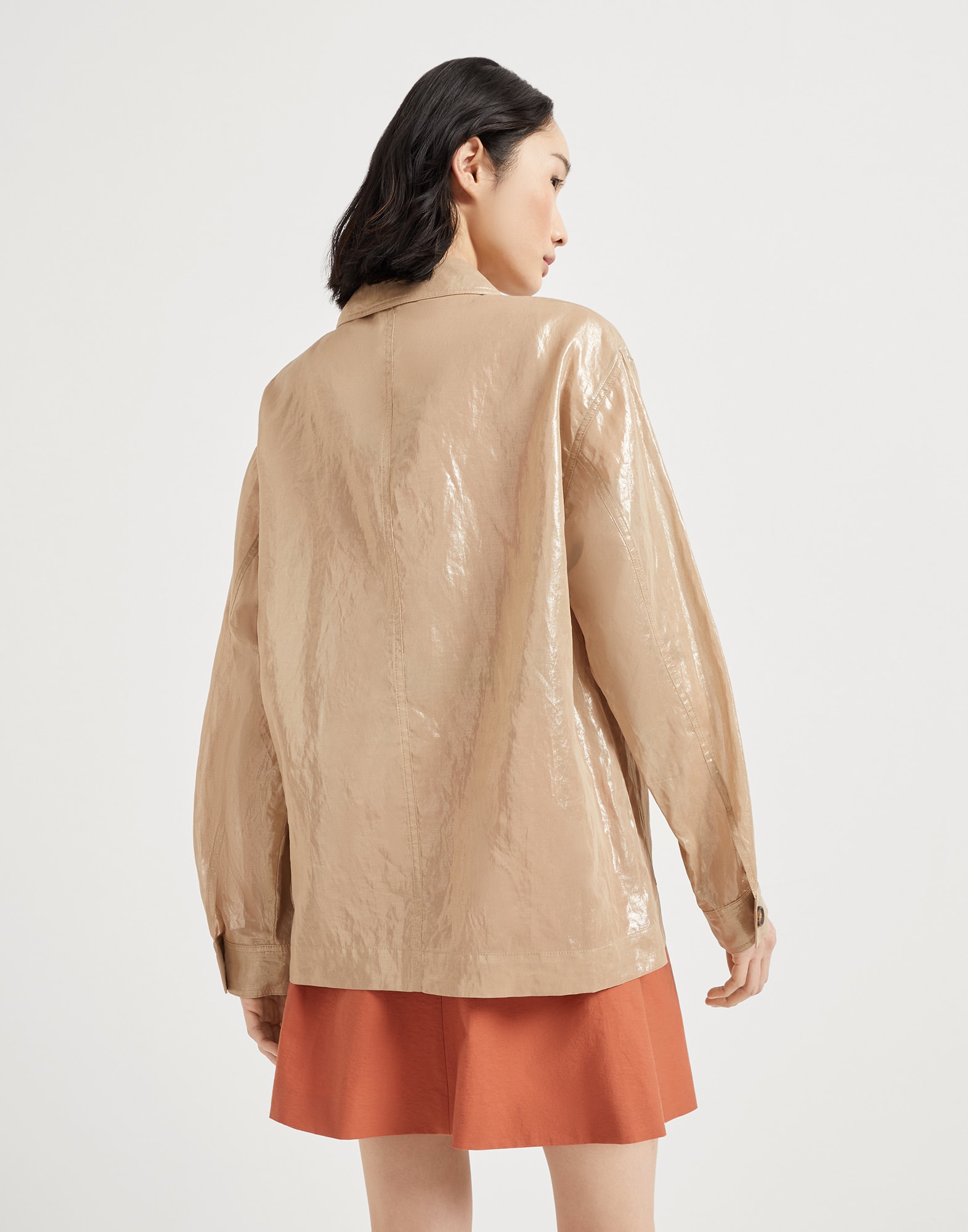Lamé cotton gauze outerwear jacket with monili
