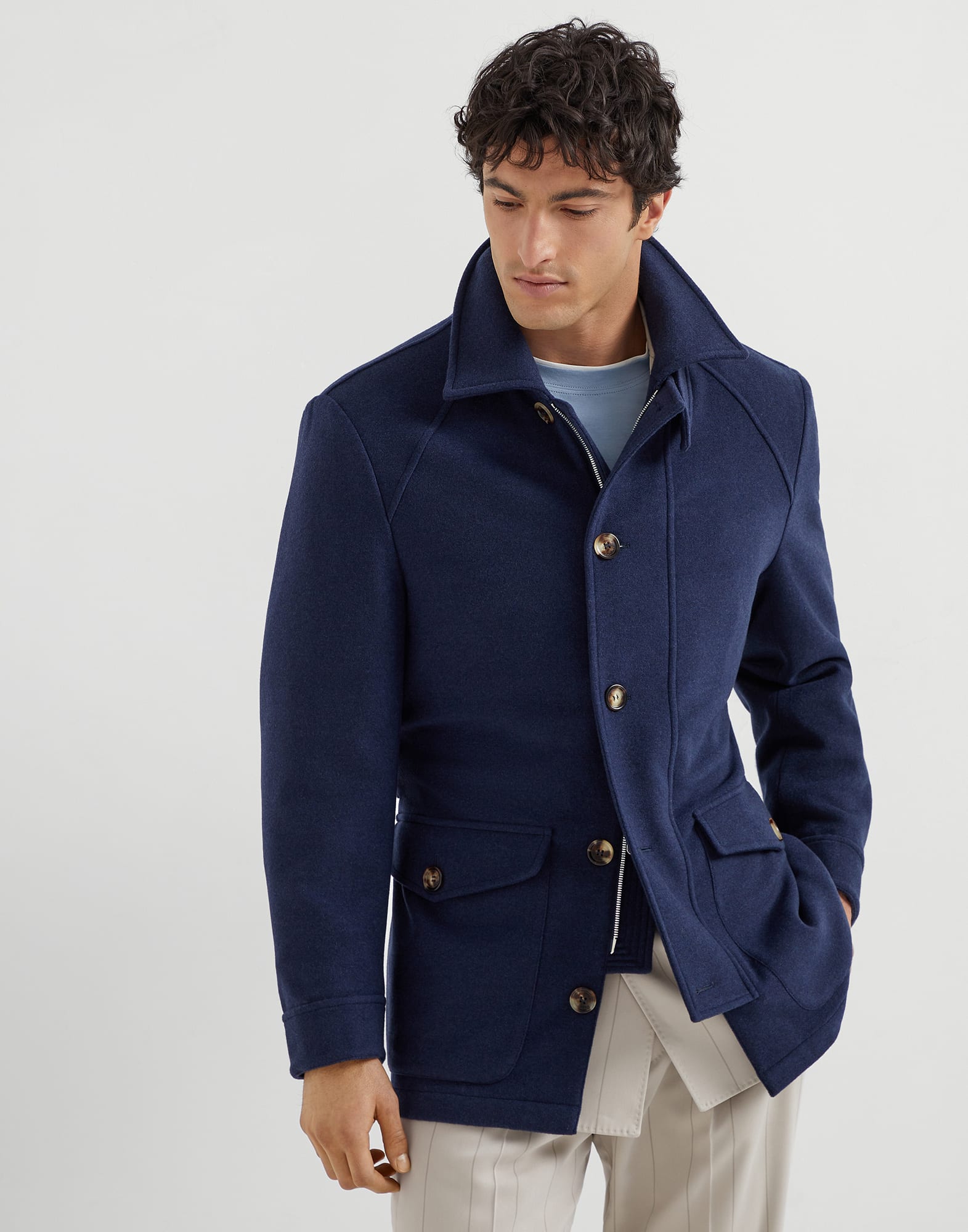 Lightweight water-resistant cashmere belted safari jacket