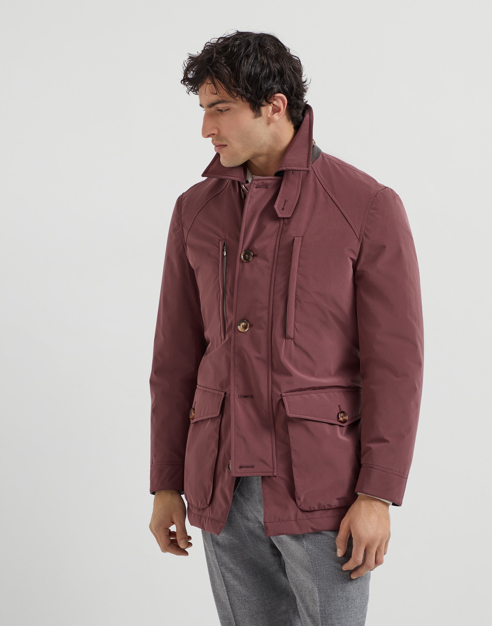 Bonded nylon belted safari jacket