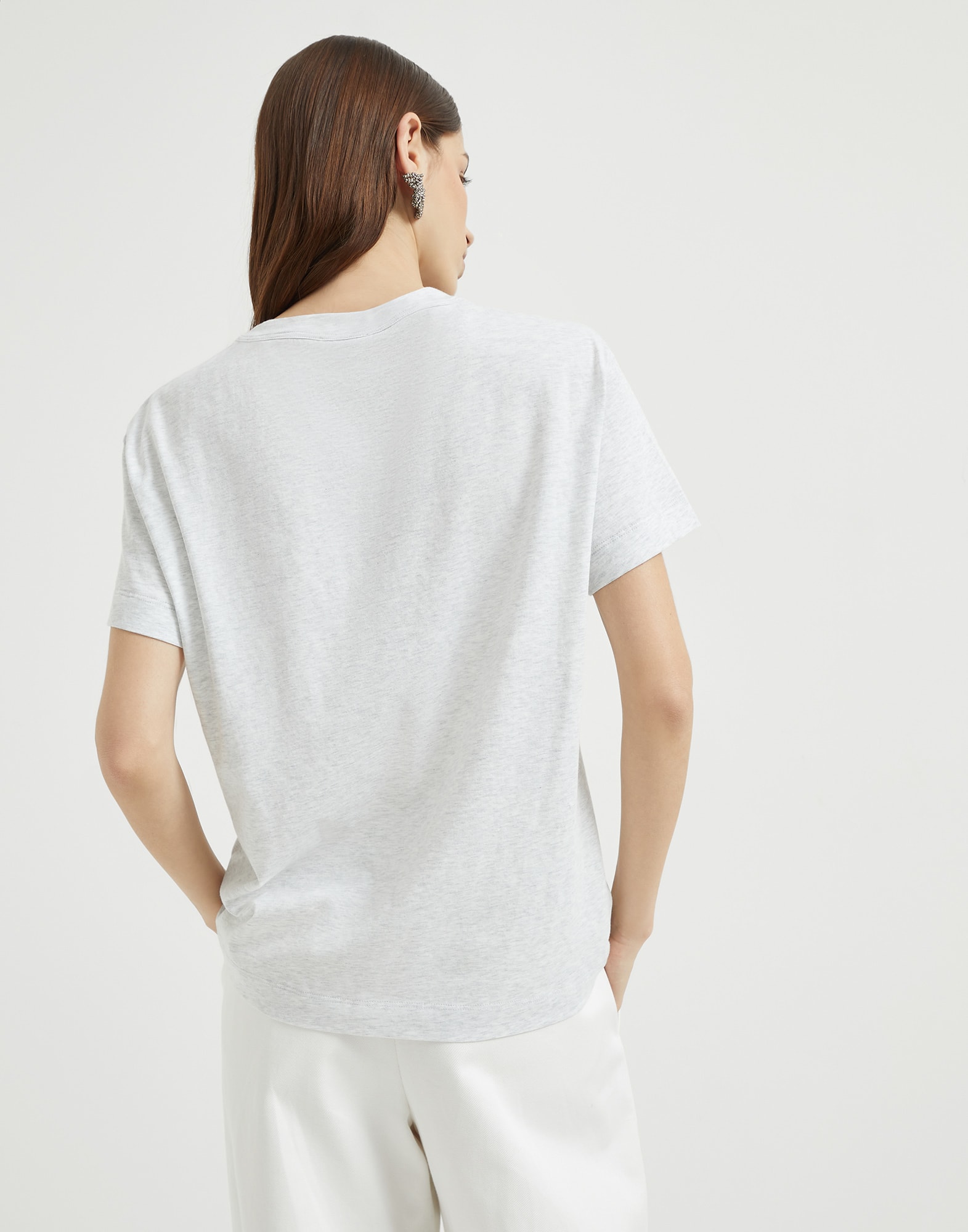 Cotton jersey T-shirt with dazzling chalk stripe embroidery