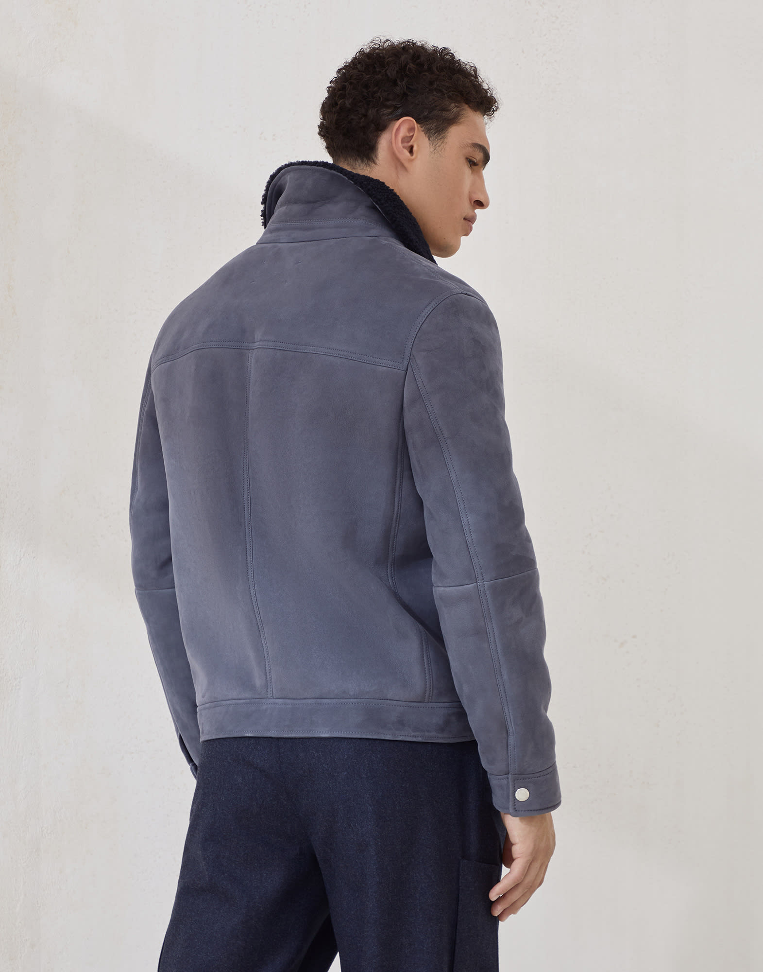 Suede curly shearling four-pocket jacket