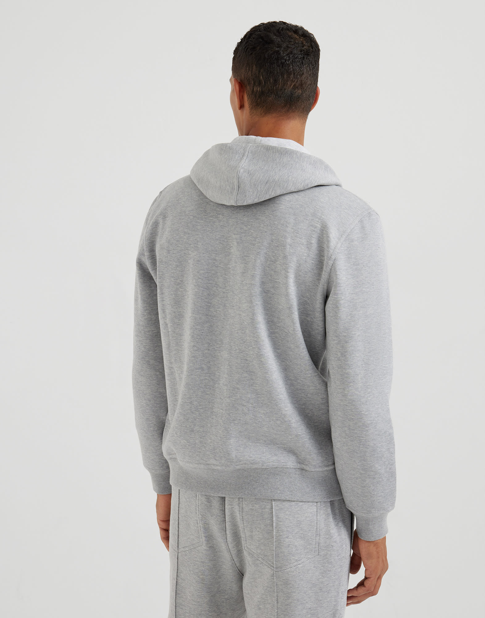 Cotton, cashmere and silk French terry double cloth hooded sweatshirt with zipper