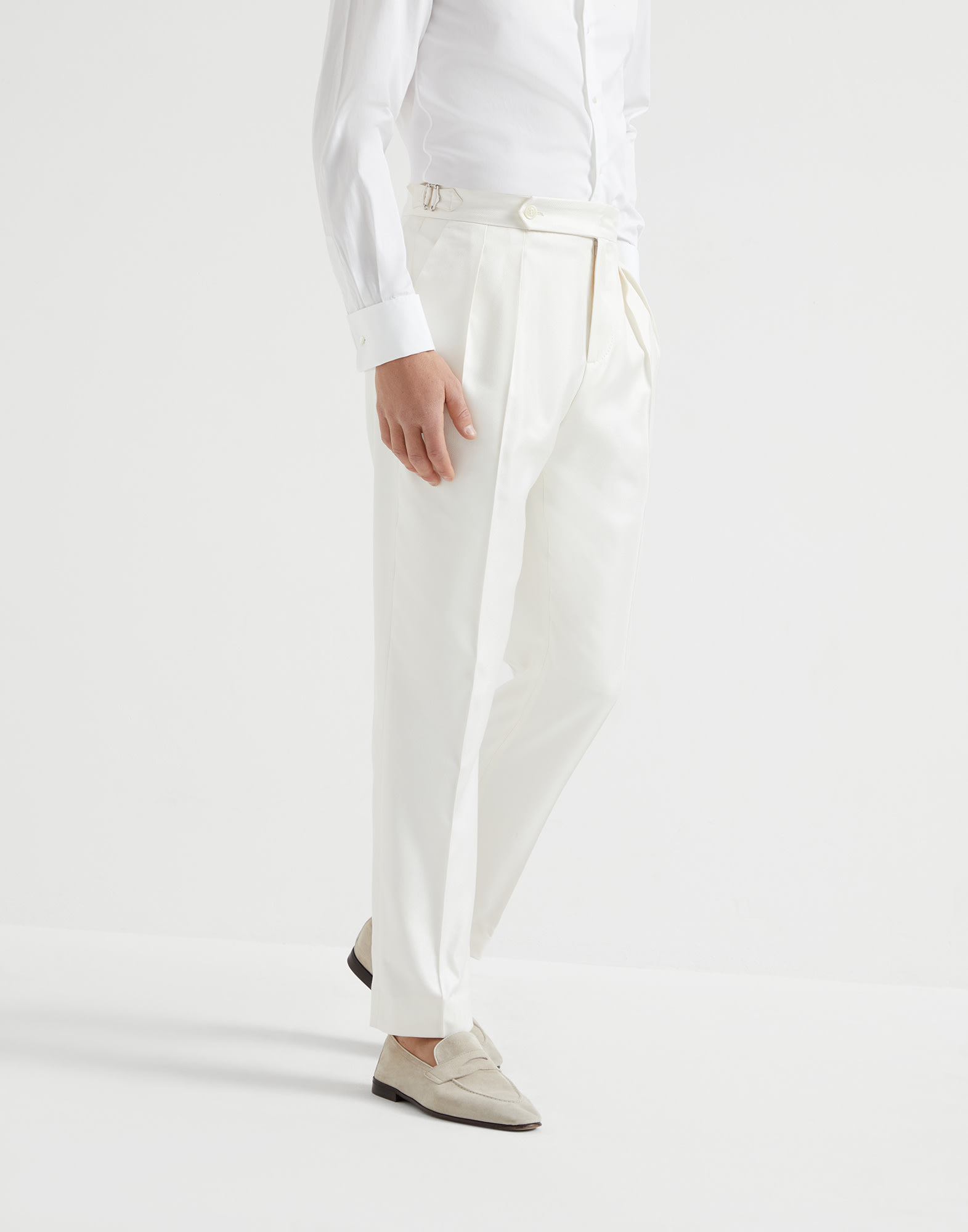 Silk diagonal tuxedo trousers with double pleats and tabbed waistband