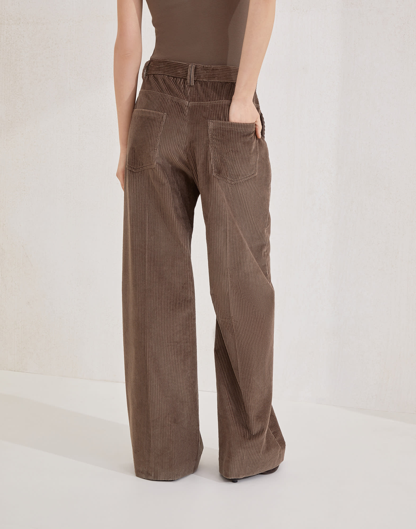 Cotton corduroy loose trousers with monili
