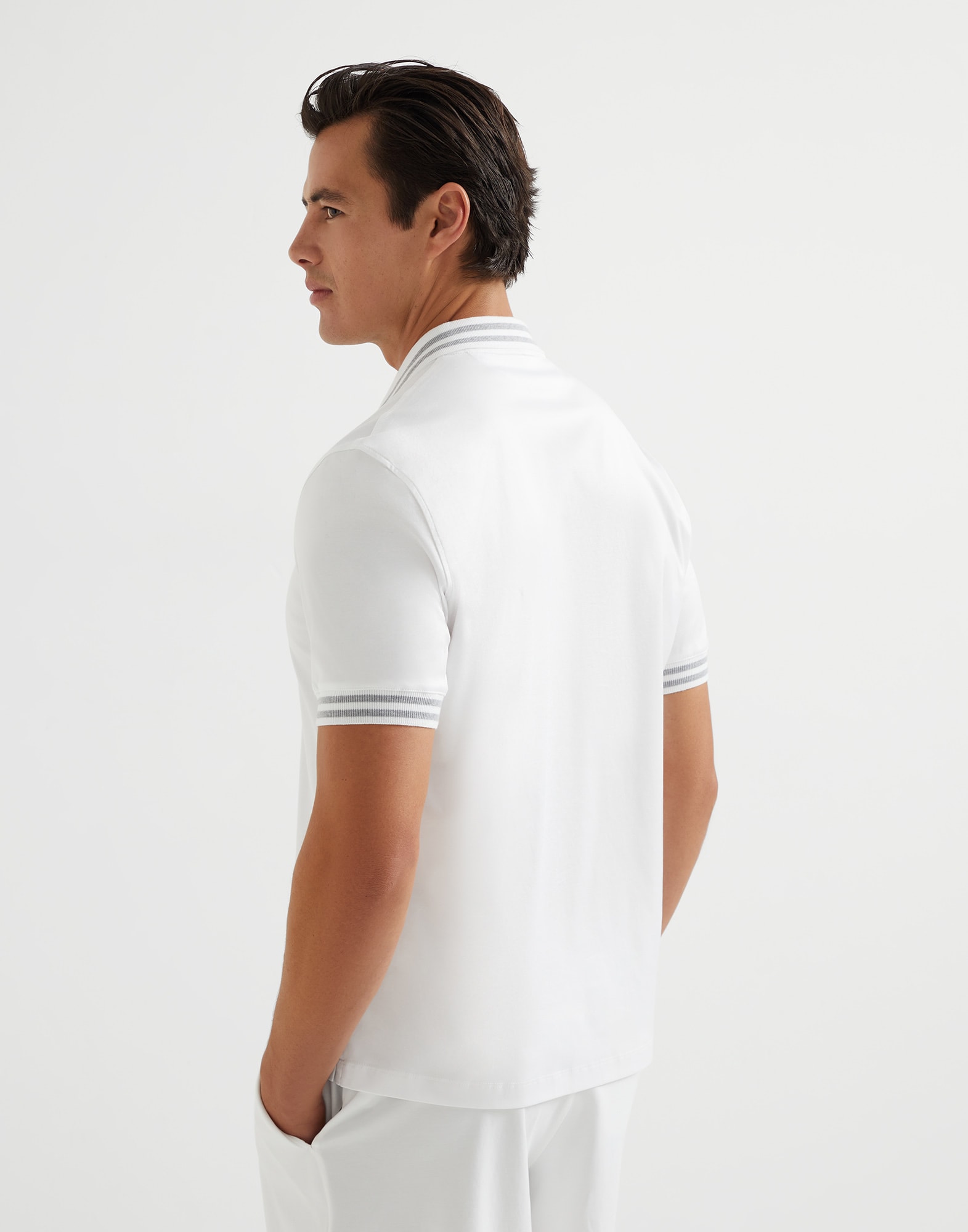 Cotton jersey polo shirt with striped collar and logo