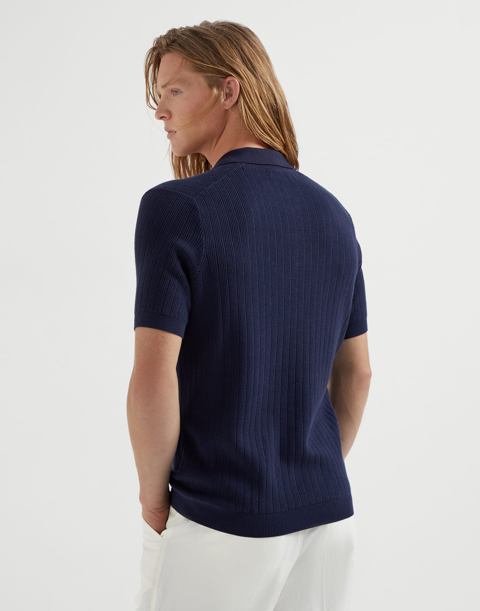 Cotton wide rib knit polo shirt