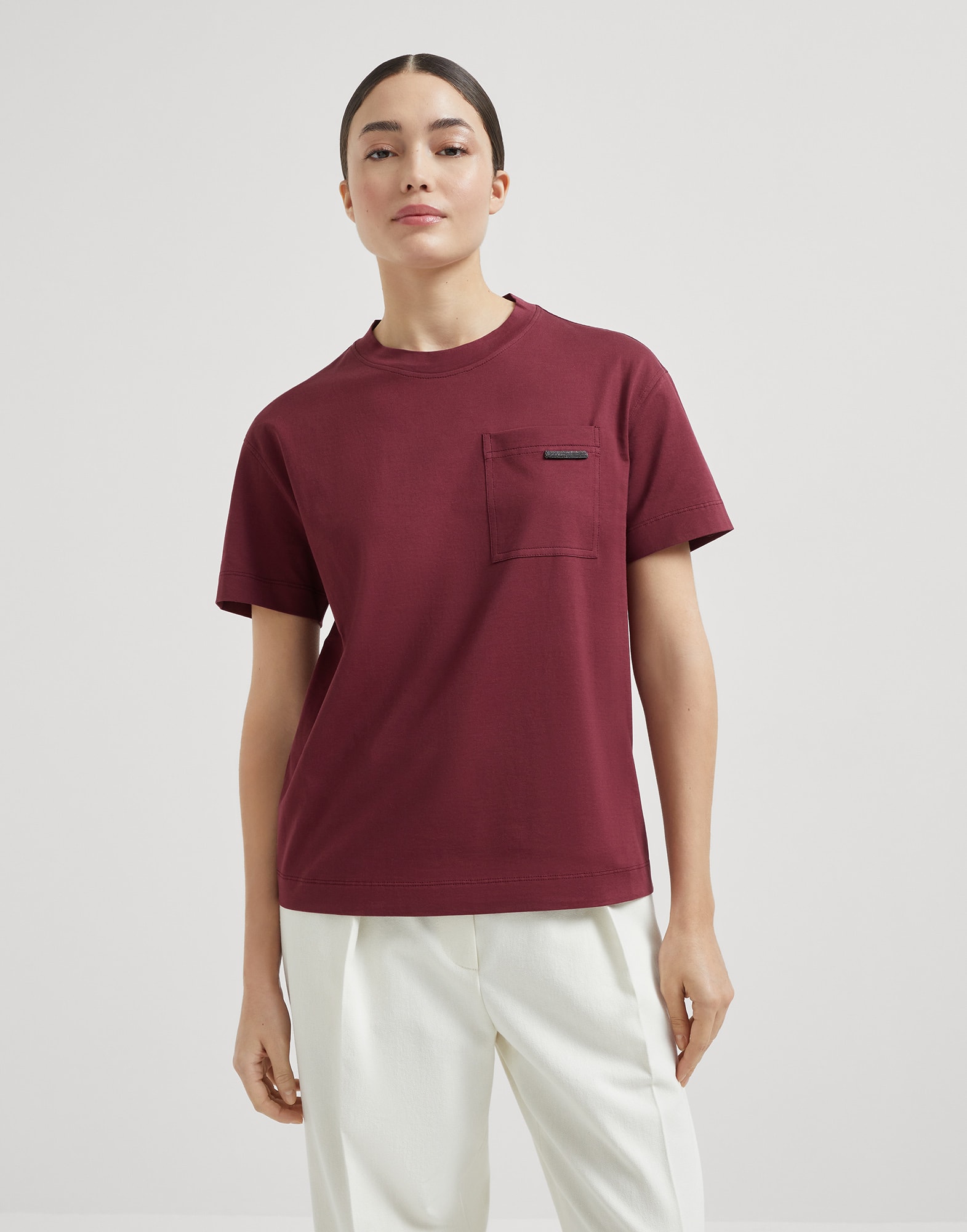 Cotton jersey T-shirt with shiny tab