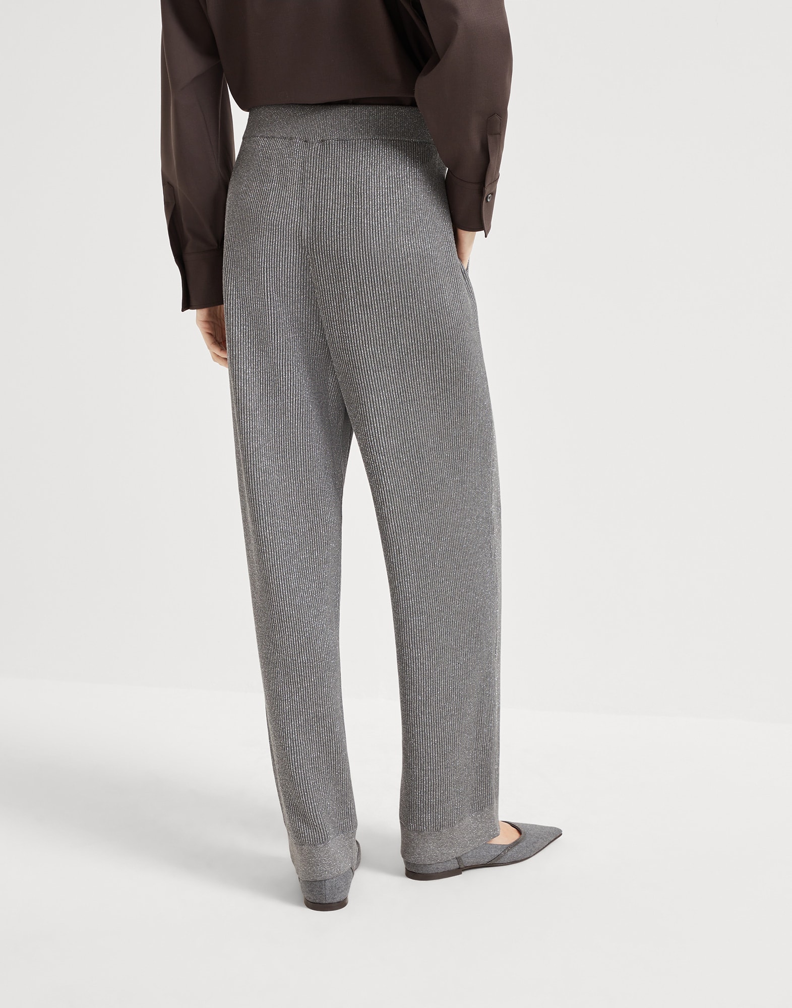 Sparkling cotton vanisé English rib knit trousers