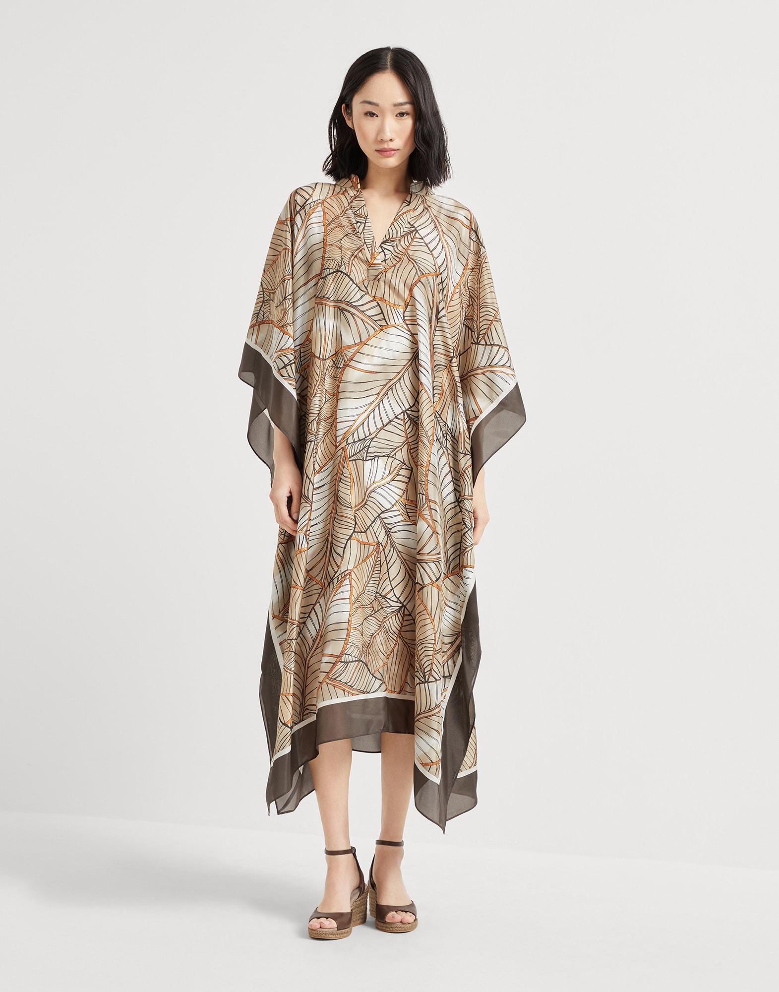Silk papyrus print pongée caftan dress