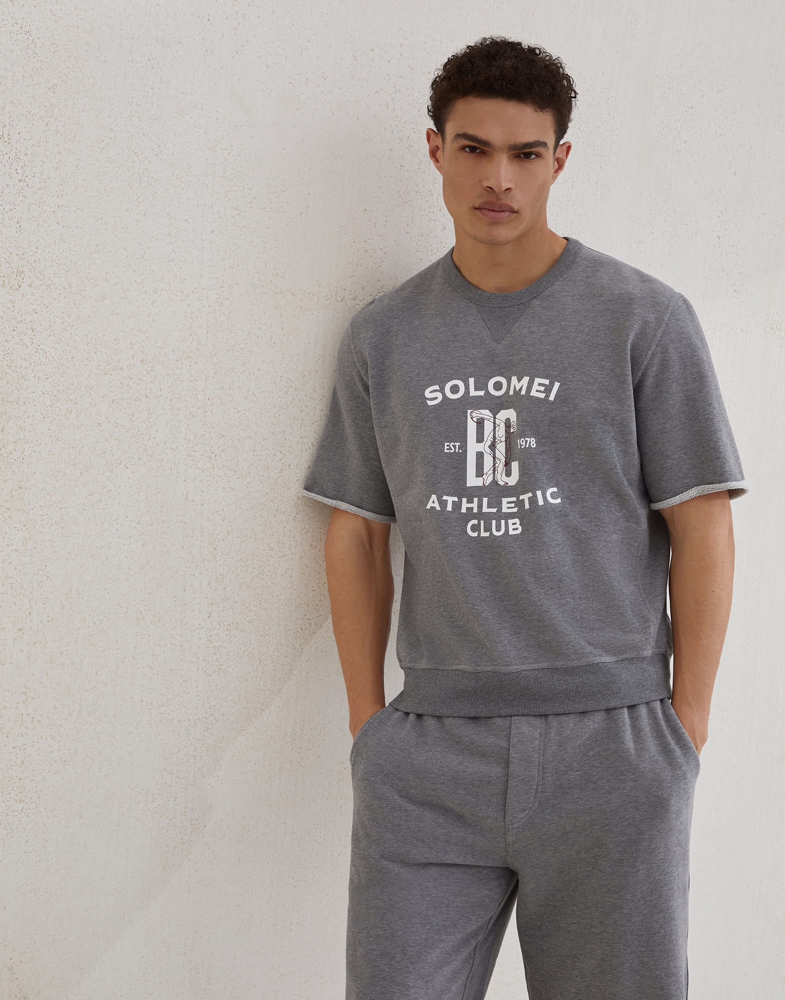 Cotton smooth French terry short sleeve sweatshirt with print