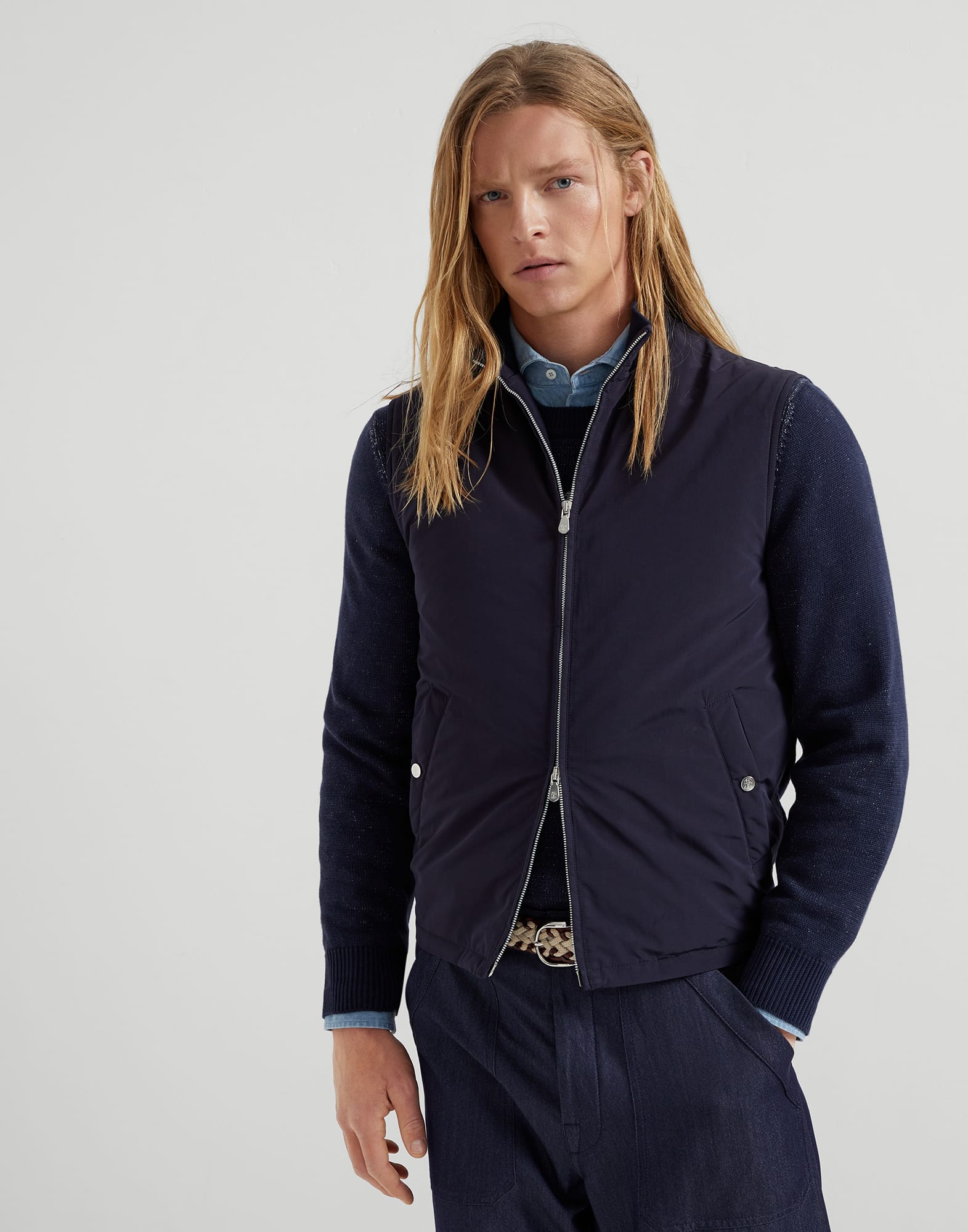 Water-resistant microfiber and cotton knit vest with Thermore® padding