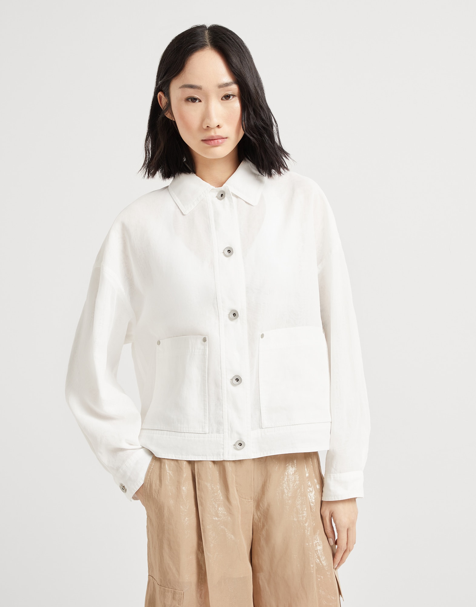 Cotton organza outerwear jacket with monili