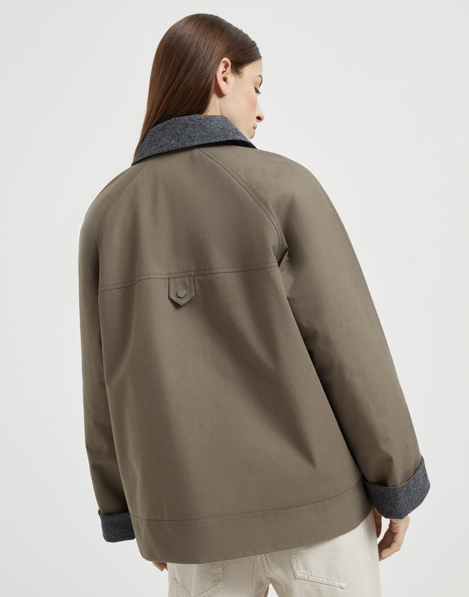 Techno cotton canvas outerwear jacket with Thermore® padding and shiny trim