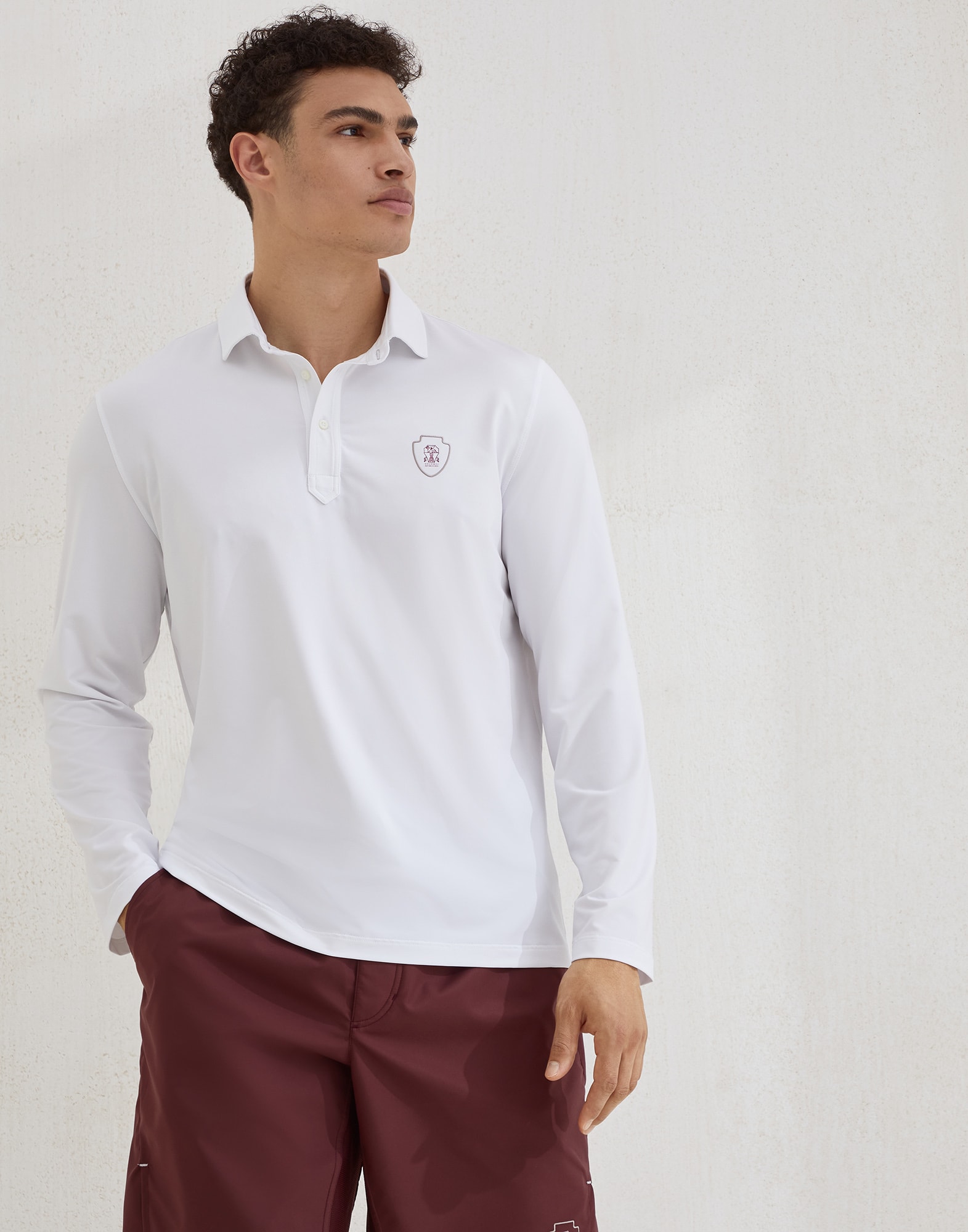 Comfort nylon long sleeve polo shirt with shirt-style collar and logo