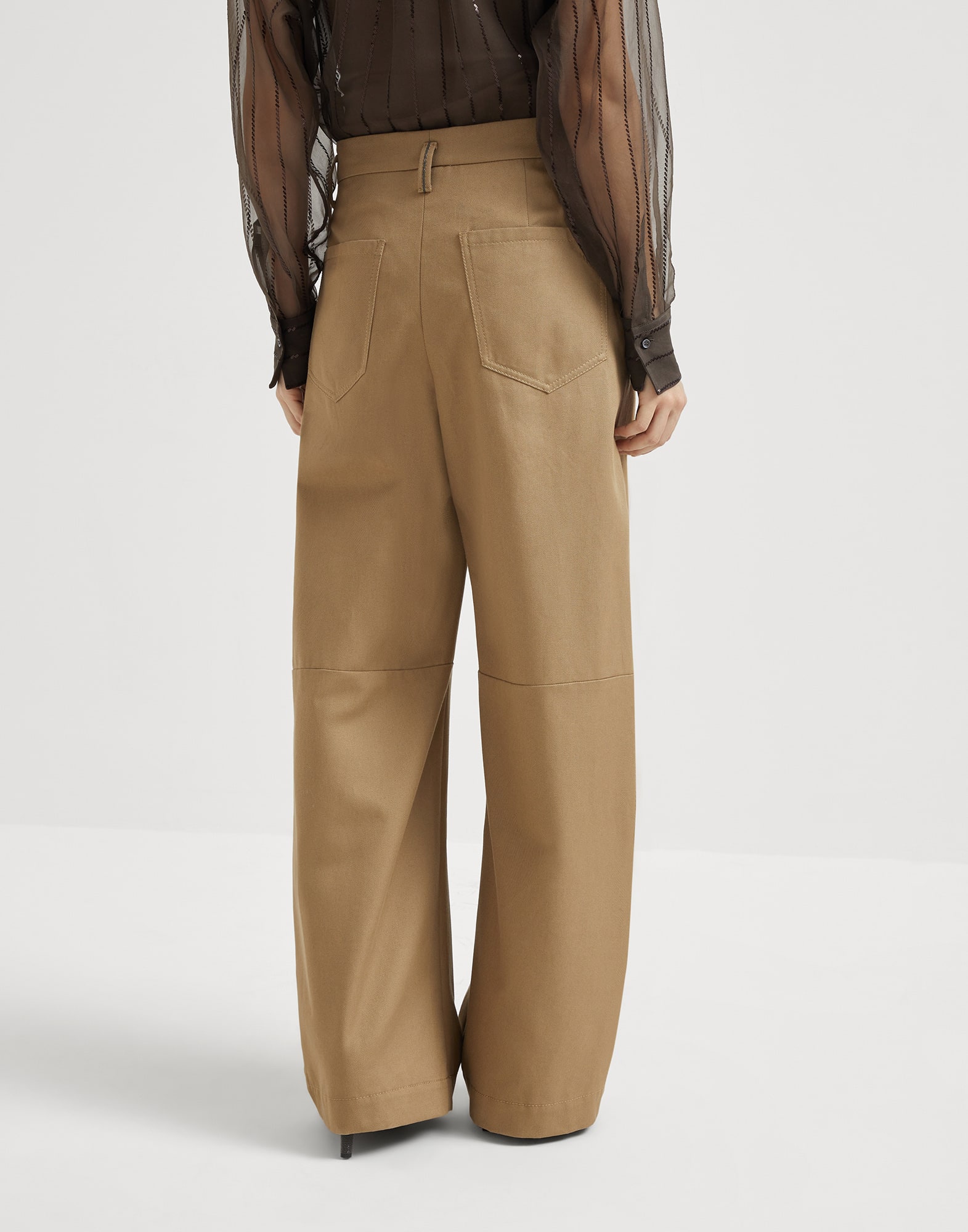 Dyed denim five-pocket baggy trousers with monili
