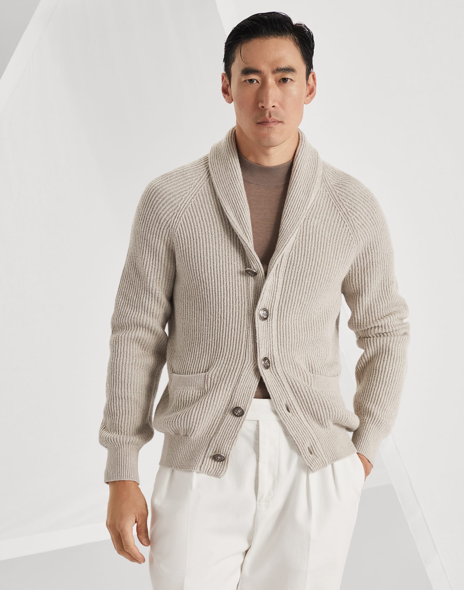 Malfilé cotton English rib cardigan with raglan sleeves