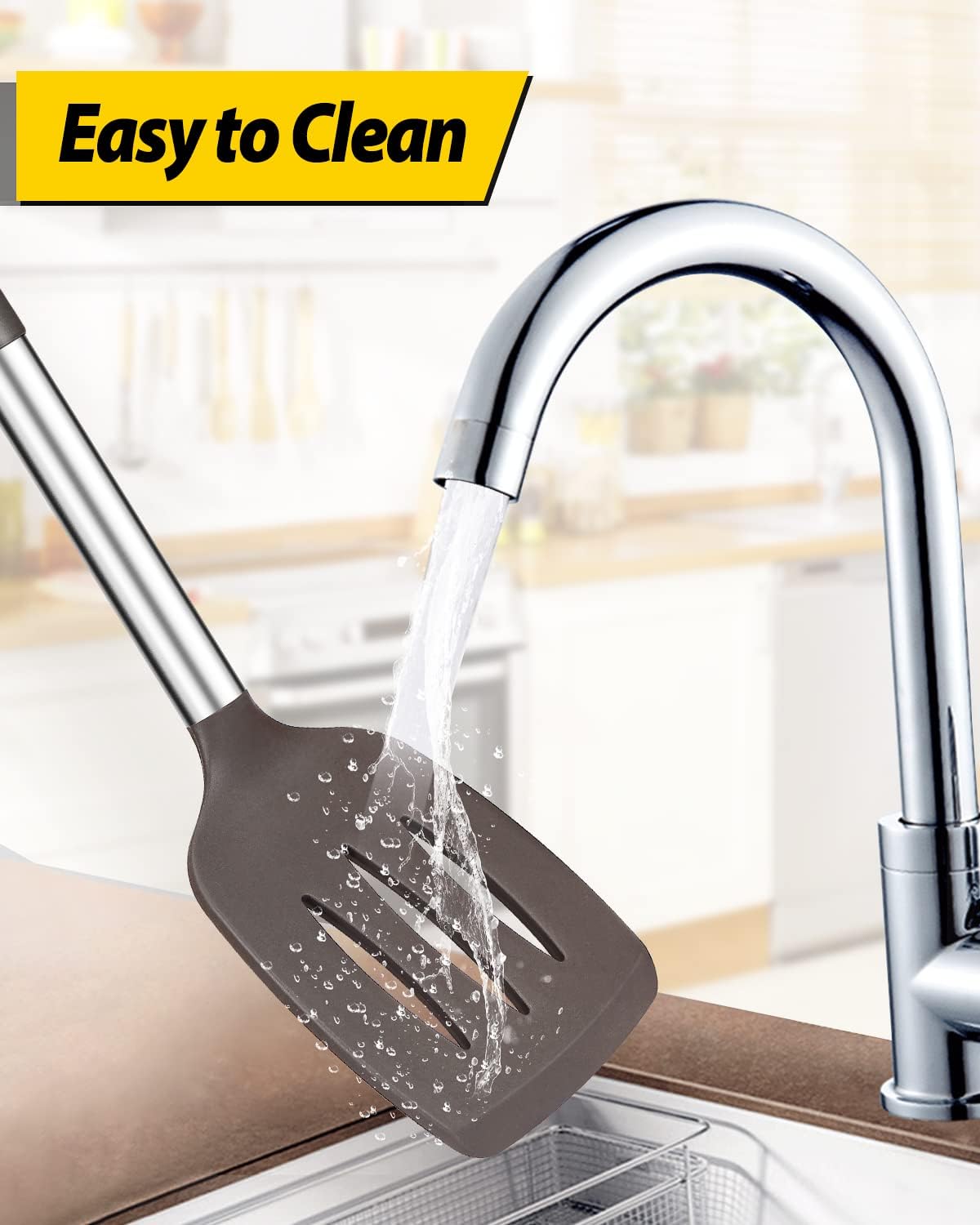 Pack of 2 Silicone Solid Turner,Non Stick Slotted Kitchen Spatulas,High Heat Resistant BPA Free Cooking Utensils,Ideal Cookware for Fish,Eggs,Pancakes (Black)