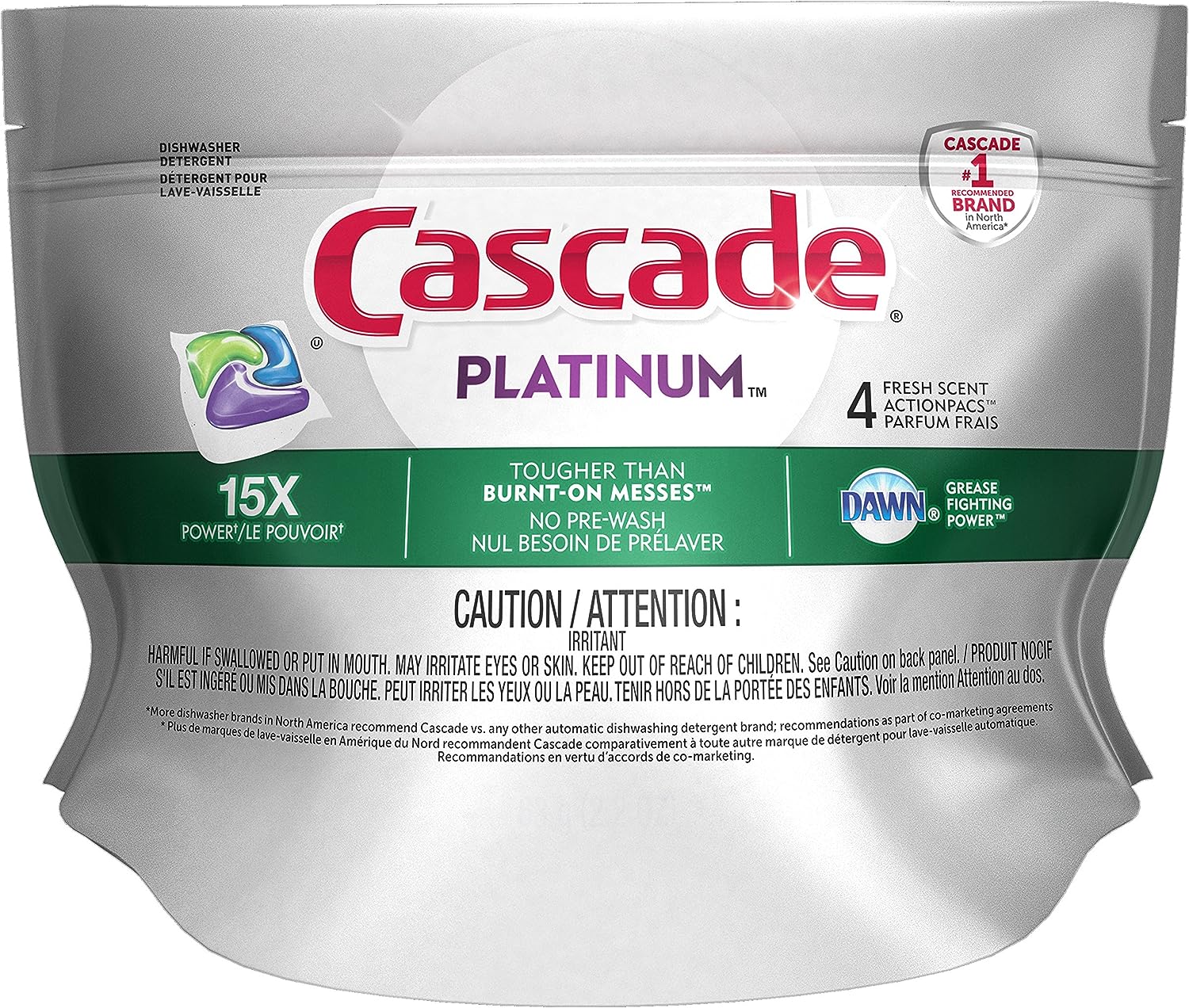 Cascade Platinum Dishwasher Pods, Dishwasher Detergent, Dishwasher Pod, Dishwasher Soap Pod, Actionpacs Dish Washing Pod, Lemon, 62 Count Dishwasher Detergent Pods
