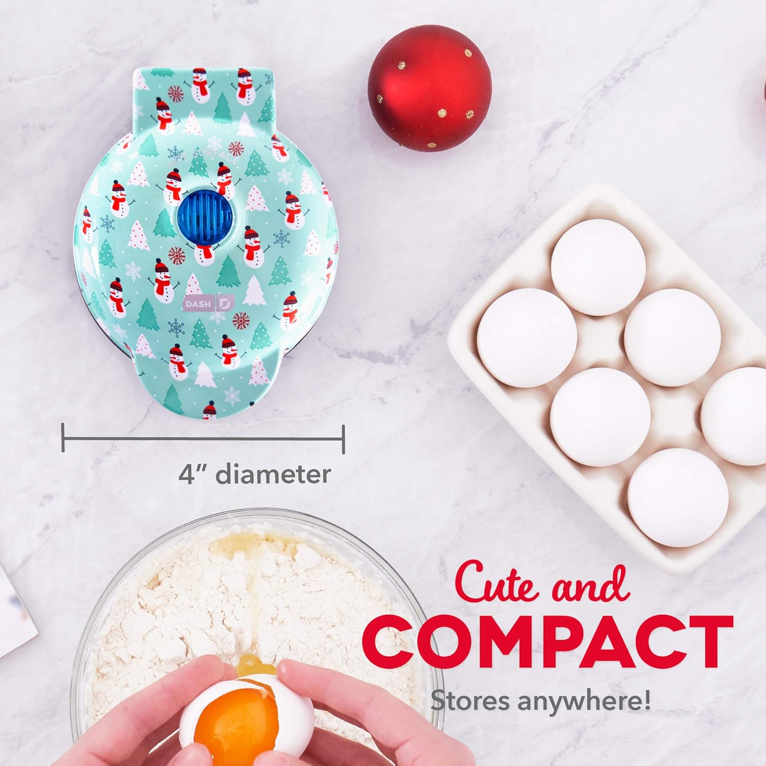 DASH Mini Waffle Maker - 4” Waffle Mold, Nonstick Waffle Iron with Quick Heat-Up, PTFE Nonstick Surface - Perfect Mini Waffle Maker for Kids and Families, Just Add Batter (Aqua)