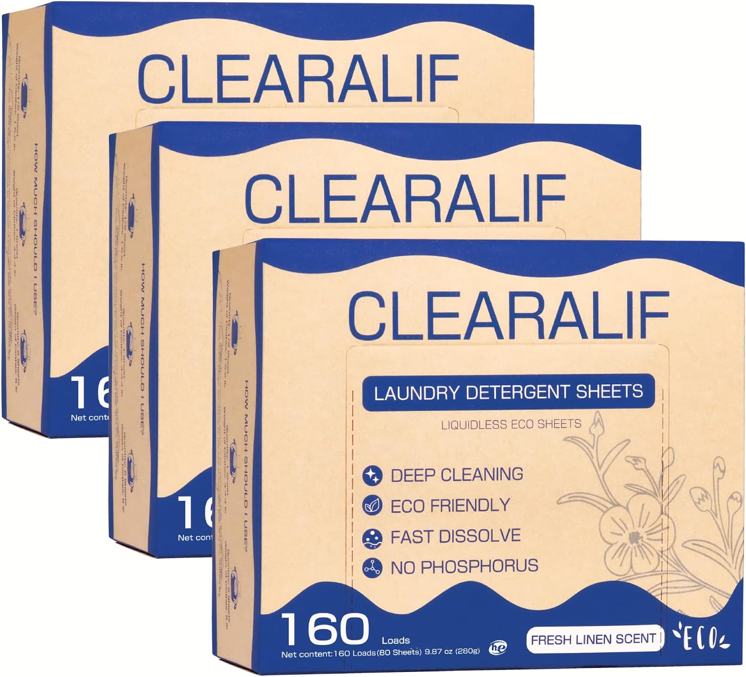CLEARALIF Laundry Detergent Sheets Up to 160 Loads, Fresh Linen - Great For Travel,Apartments, Dorms,Laundry Detergent Strips Eco Friendly & Hypoallergenic