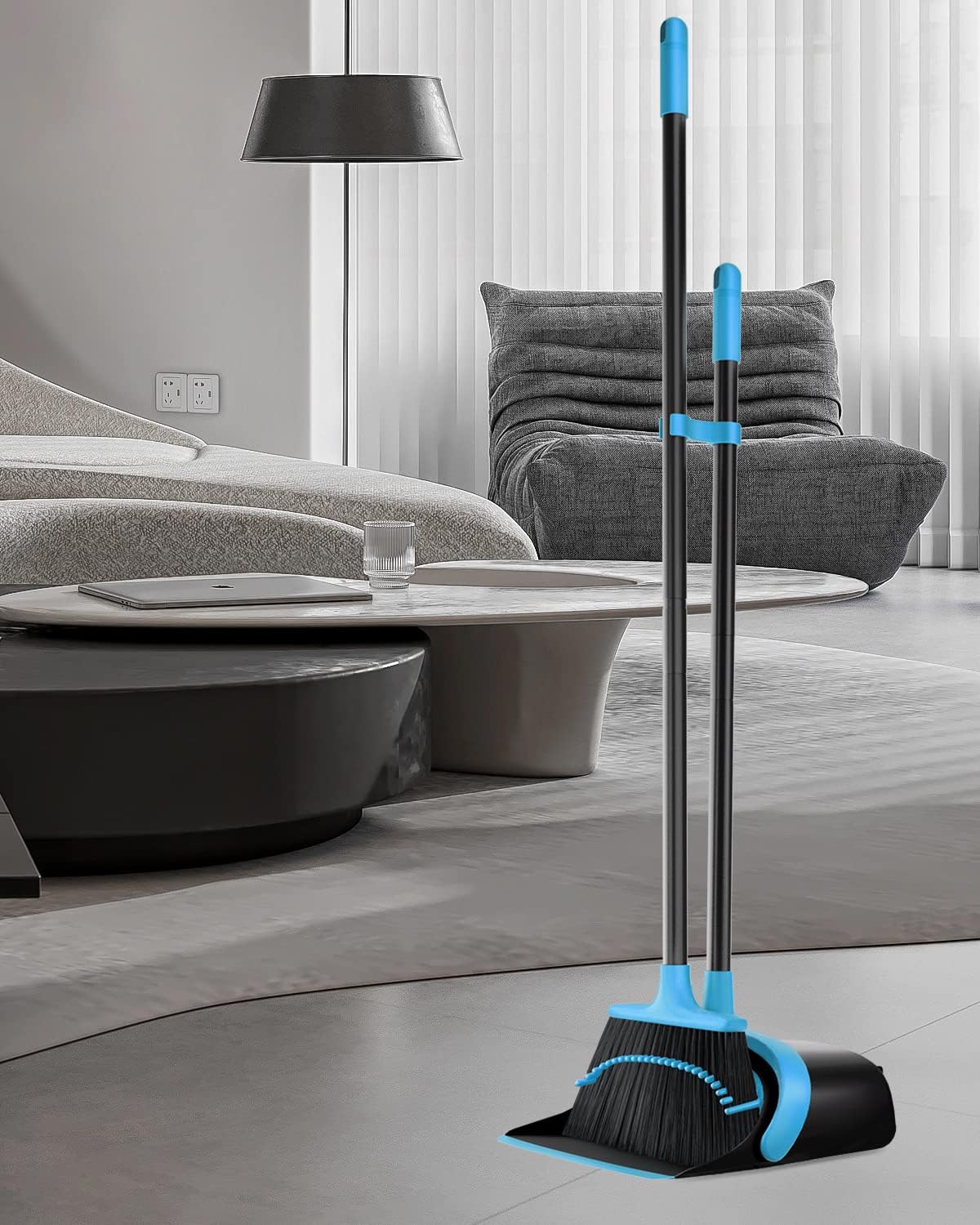 Broom and Dustpan, Broom and Dustpan Set for Home, Long Handle Broom with Dustpan, Broom and Dustpan Combo for Office Home Kitchen Lobby Floor Use Dustpan and Broom Set