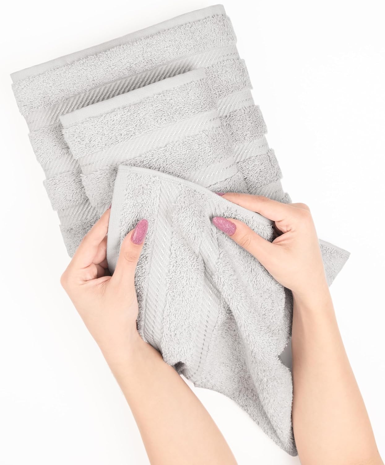 American Soft Linen Luxury 6 Piece Towel Set, 2 Bath Towels 2 Hand Towels 2 Washcloths, 100% Cotton Turkish Towels for Bathroom, Light Grey Towel Sets