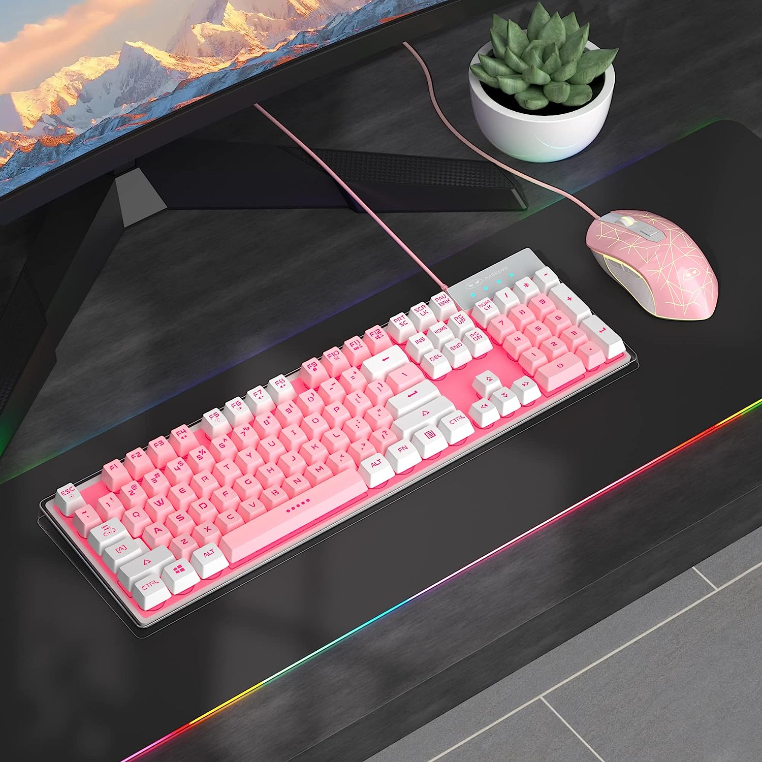 Gaming Keyboard and Mouse Combo, K1 RGB LED Backlit Keyboard with 104 Key Computer PC Gaming Keyboard for PC/Laptop(White)