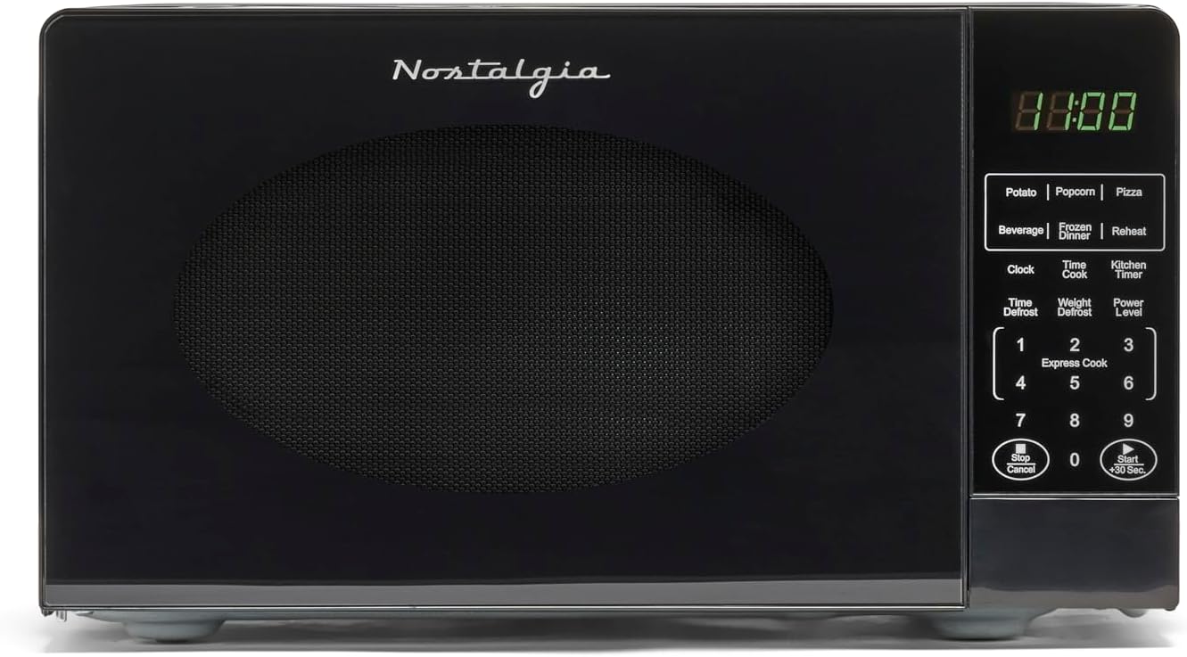 Nostalgia Retro Compact Countertop Microwave Oven - 0.7 Cu. Ft. - 700-Watts with LED Digital Display - Child Lock - Easy Clean Interior - Aqua