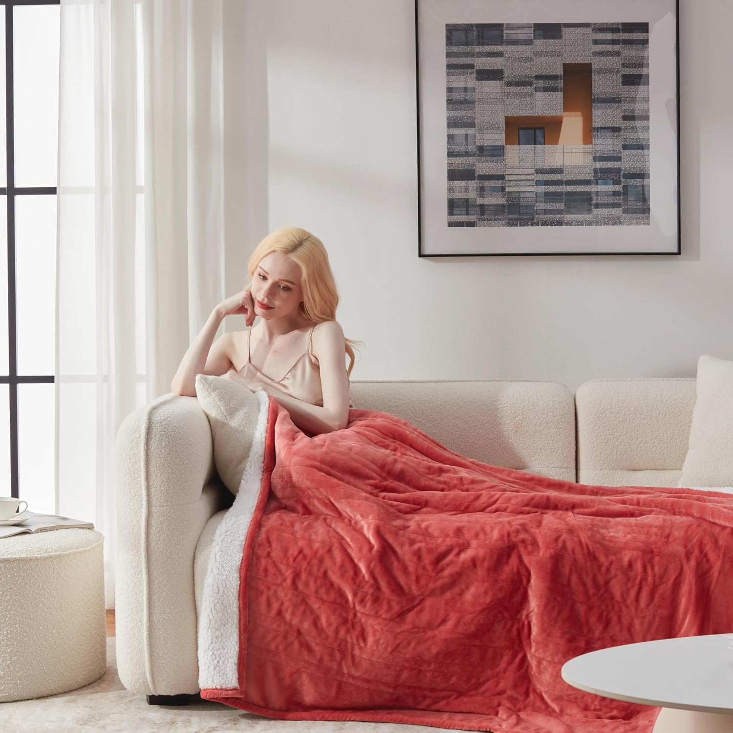 Heated Blanket Throw Size, Soft and Cozy Electric Heating Blanket for Bed, Automatic Safety System 6 Heating Levels & 4 Hours Auto-Off, 50