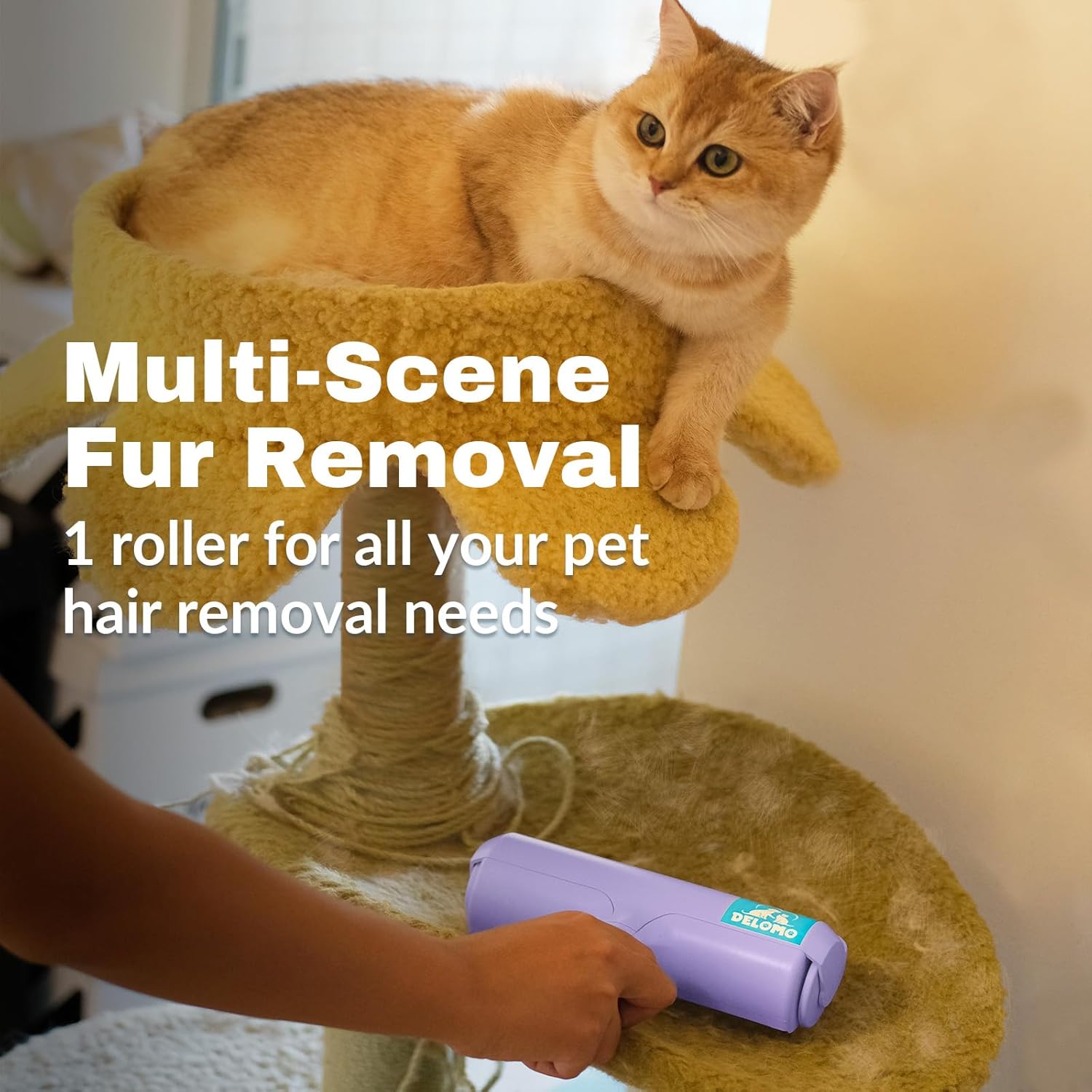 DELOMO Pet Hair Remover - Lint Roller for Pet Hair - Cat and Dog Hair Remover for Couch, Furniture, Carpet, Car Seat, Reusable Roller W/Self-Cleaning Base - Upgraded Animal Fur Removal Tool