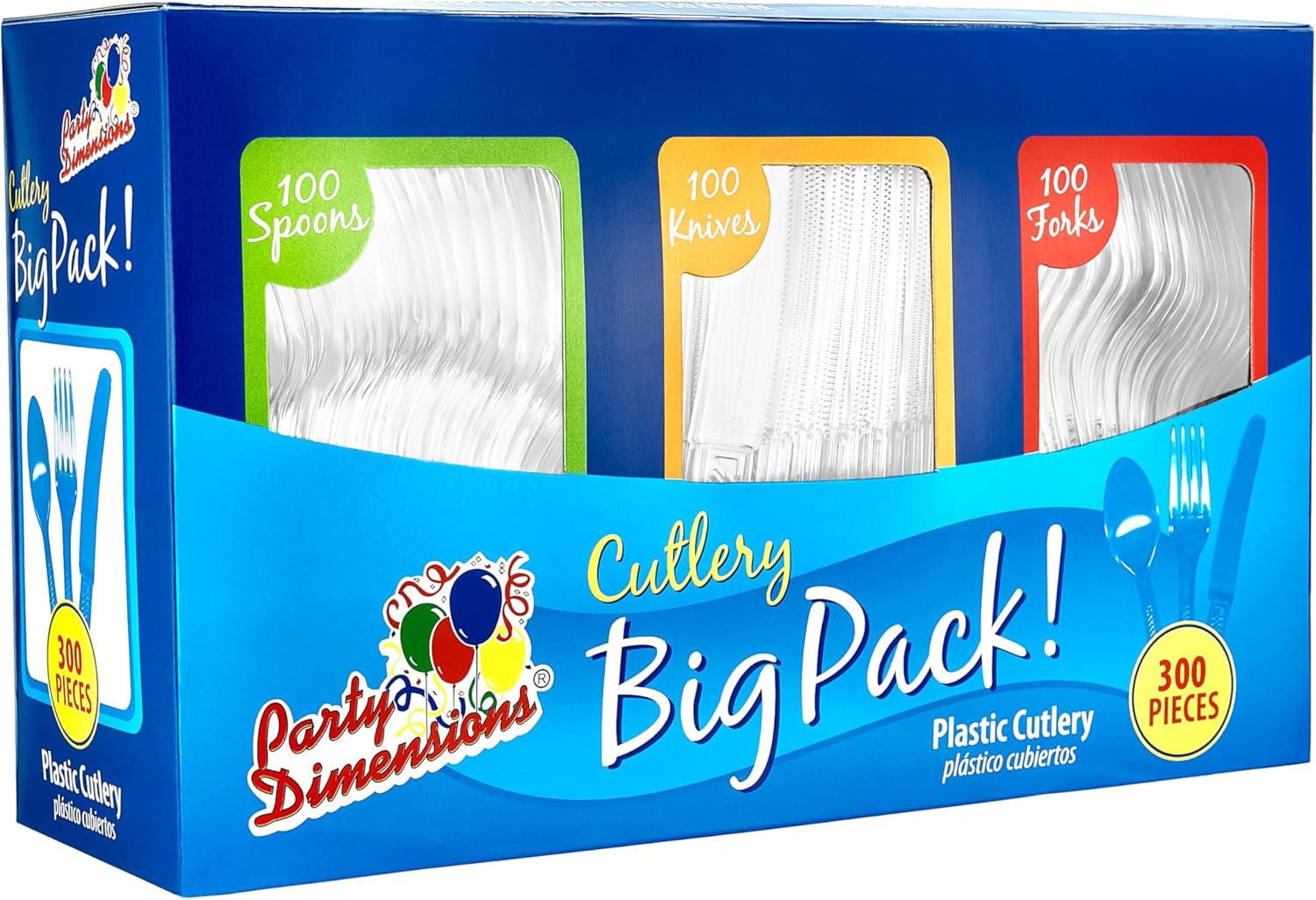 Party Dimensions Plastic 300 Count Cutlery Combo Box, Clear, Combo Box, Clear 300 Count