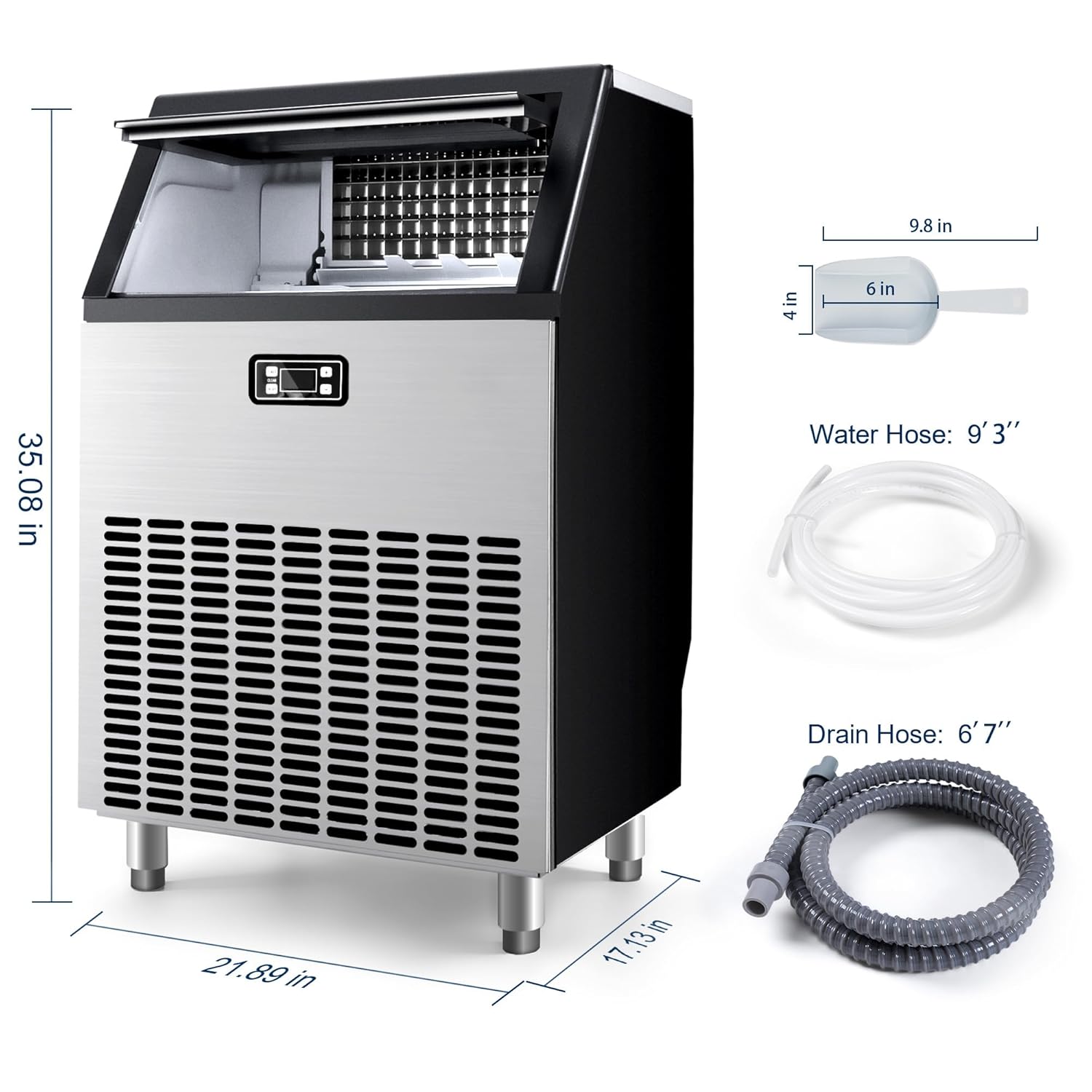 EUHOMY Commercial Ice Maker Machine, 200lbs Daily Output, Under Counter ice Machine with 65lbs Ice Storage Capacity, Perfect for Home/Bar/Restaurant/Outdoor Activities(Stainless Steel)
