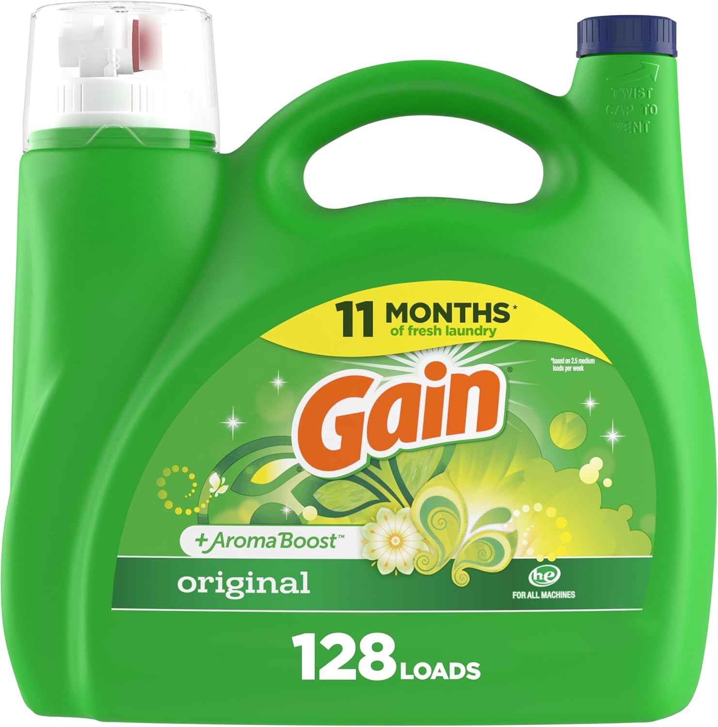 Gain + Aroma Boost Laundry Detergent Liquid, Original Scent, 107 Loads, 154 fl oz, HE Compatible Laundry Soap with Febreze and Oxi