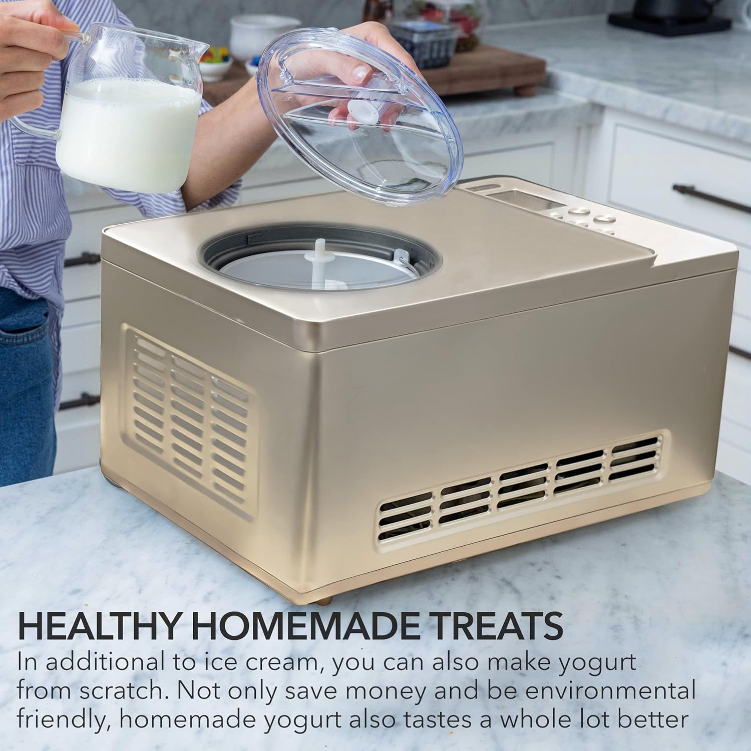 Whynter Ice Cream Maker Machine Automatic 2.1 Qt with Built-in Compressor, LCD Digital Display & Timer, No Pre-Freezing, ICM-200LS, Stainless Steel