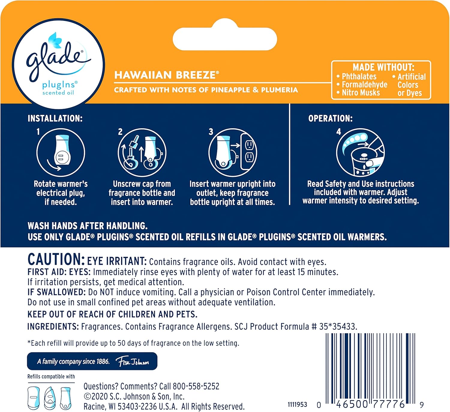 Glade PlugIns Refills Air Freshener, Scented and Essential Oils for Home and Bathroom, Apple Cinnamon, 3.35 Fl Oz, 5 Count