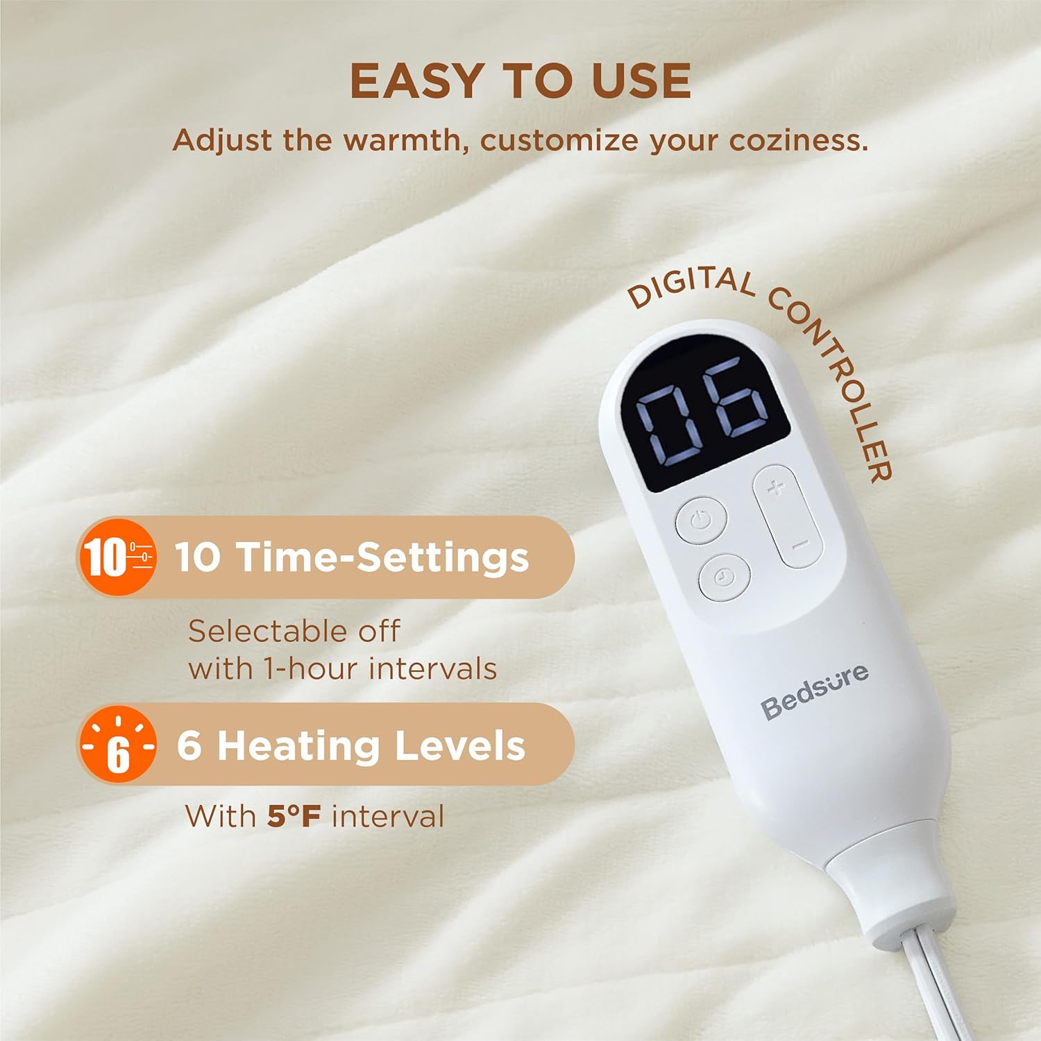 Bedsure Heated Blanket Electric Throw - Soft Flannel Electric Blanket, Heating Blanket with 4 Time Settings & 6 Heat Settings, Warm Blanket Gift for Grandma (50x60 inches, Grey)