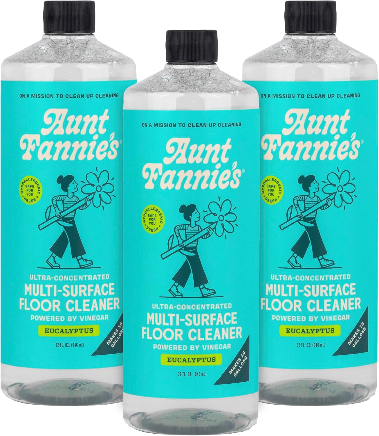 Aunt Fannie's Ultra Concentrated Floor Cleaner Vinegar Wash, Multi-Surface Floor Cleaner For Mopping, Makes 16 Gallons, Eucalyptus Scent, 32 oz. (Pack of 1), Packaging May Vary