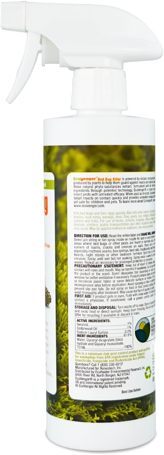 Bed Bug Killer 16 oz EcoVenger by EcoRaider, 100% Kill Efficacy, Bedbugs & Mites, Eggs & The Resistant, Lasting Protection, USDA BIO-Certified, Plant Extract Based & Non-Toxic, Child & Pet Safe
