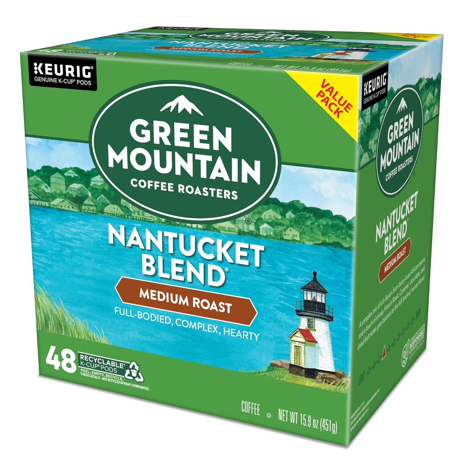 Green Mountain Coffee Roasters Half Caff Keurig Single-Serve K-Cup pods, Medium Roast Coffee, 72 Count (6 Packs of 12)