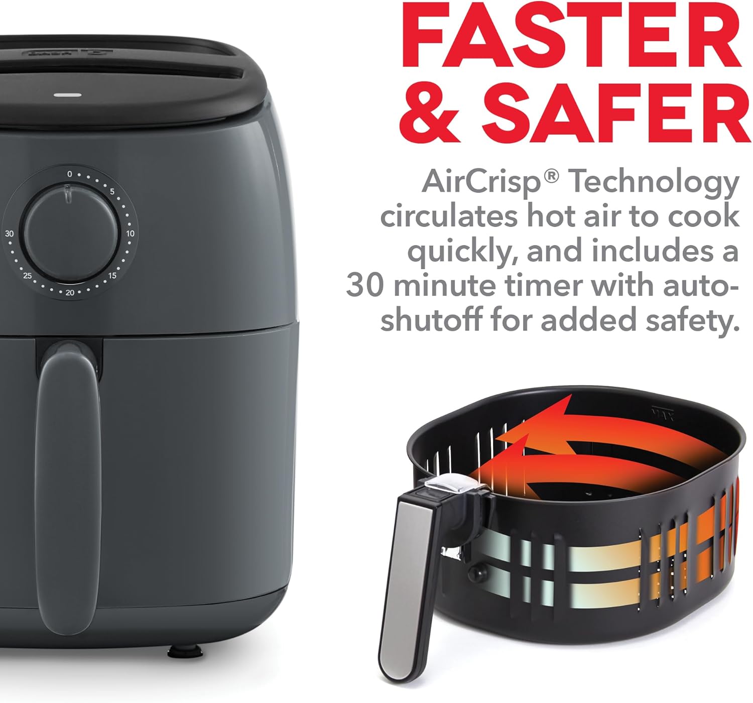 DASH Tasti-Crisp™ Electric Air Fryer Oven, 2.6 Qt., Aqua – Compact Air Fryer for Healthier Food in Minutes, Ideal for Small Spaces - Auto Shut Off, Analog, 1000-Watt