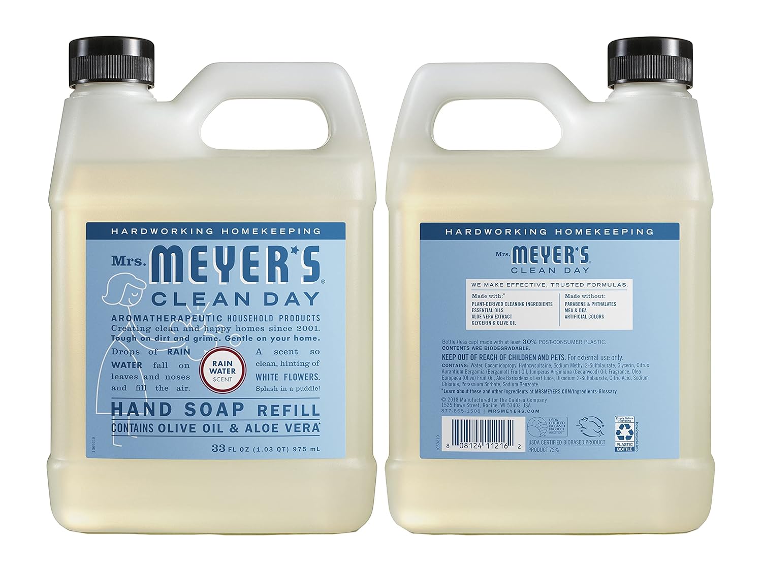 MRS. MEYER'S CLEAN DAY Liquid Hand Soap Refill, Cruelty Free and Biodegradable Formula, Lemon Verbena Scent, 33 oz