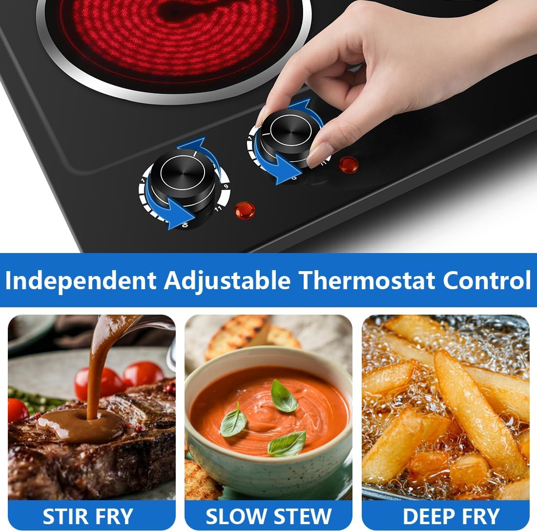 CUSIMAX Electric Hot Plate for Cooking Portable Single Burner 1500W Cast Iron hot plates Heat-up in Seconds Adjustable Temperature Control Stainless Steel Non-Slip Rubber Feet Upgraded Version B101