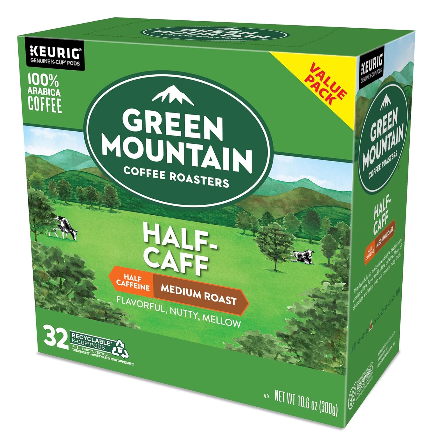 Green Mountain Coffee Roasters Half Caff Keurig Single-Serve K-Cup pods, Medium Roast Coffee, 72 Count (6 Packs of 12)