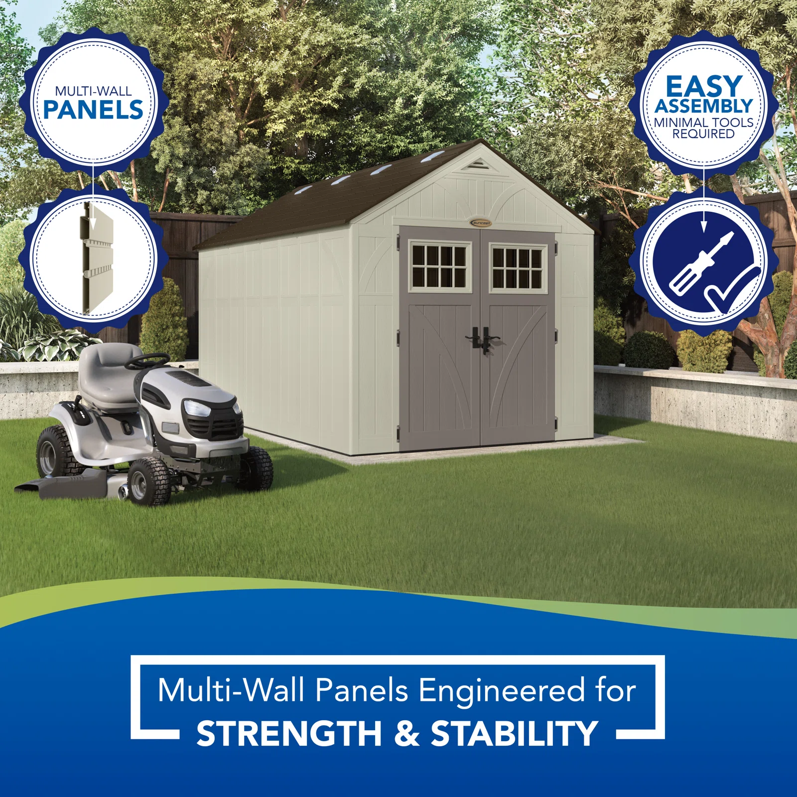 Suncast Outdoor Vanilla 8 ft. W x 10 ft. D Resin Storage Shed